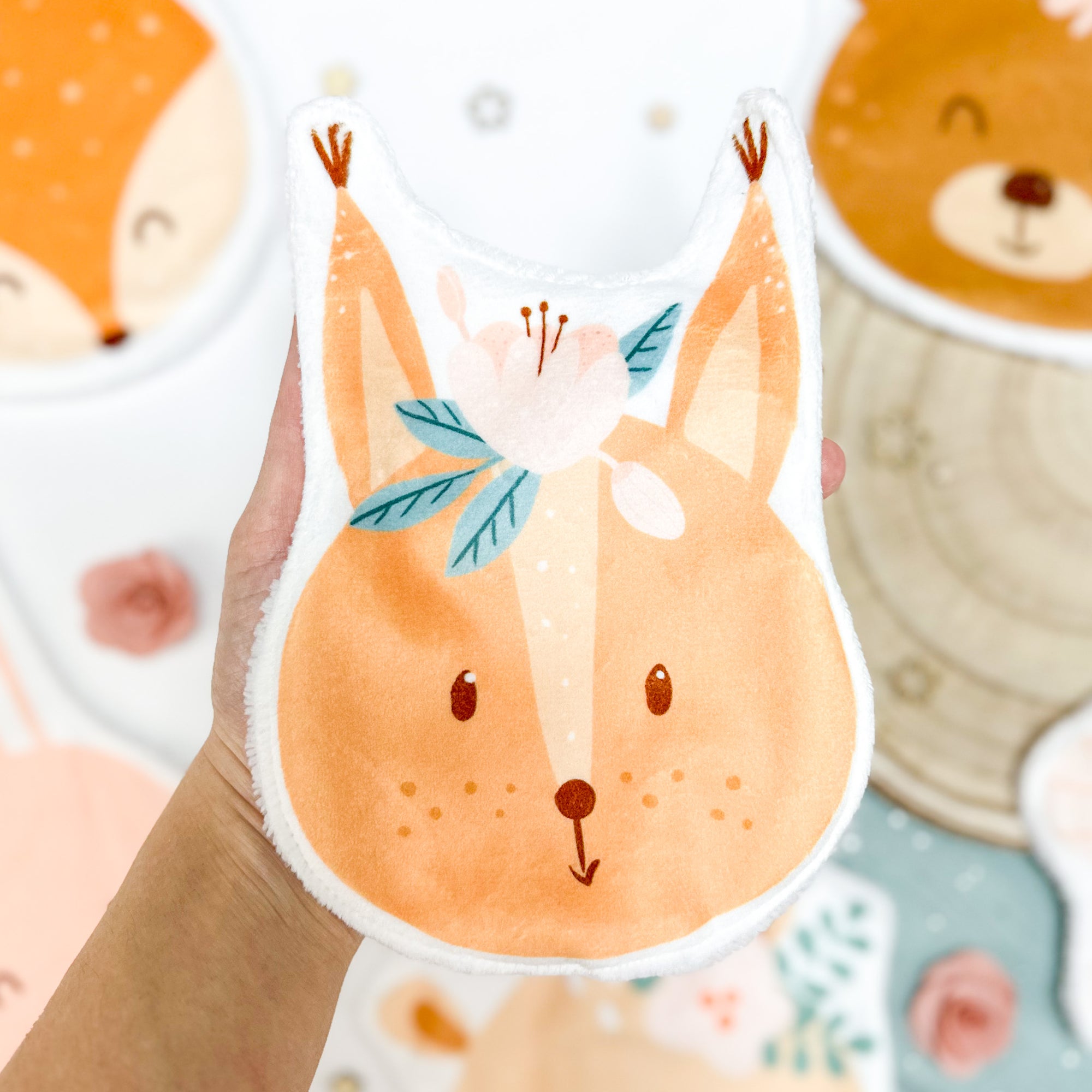 Coton lavable bĂ©bĂ© XXL â Ă©cureuil avec fleur â coton rĂ©utilisable et ultra doux