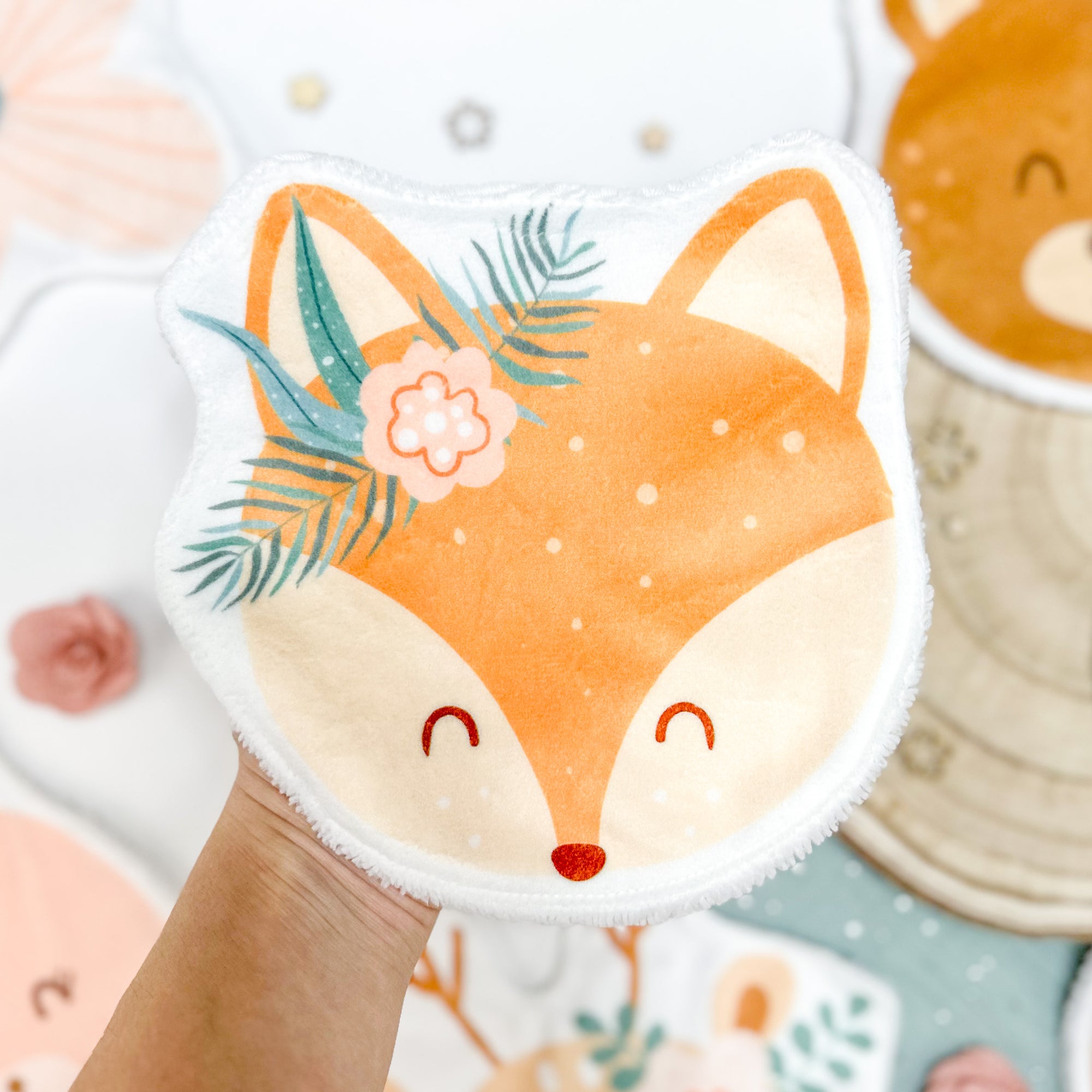 Coton lavable bĂ©bĂ© XXL â renard avec fleur â coton rĂ©utilisable et ultra doux