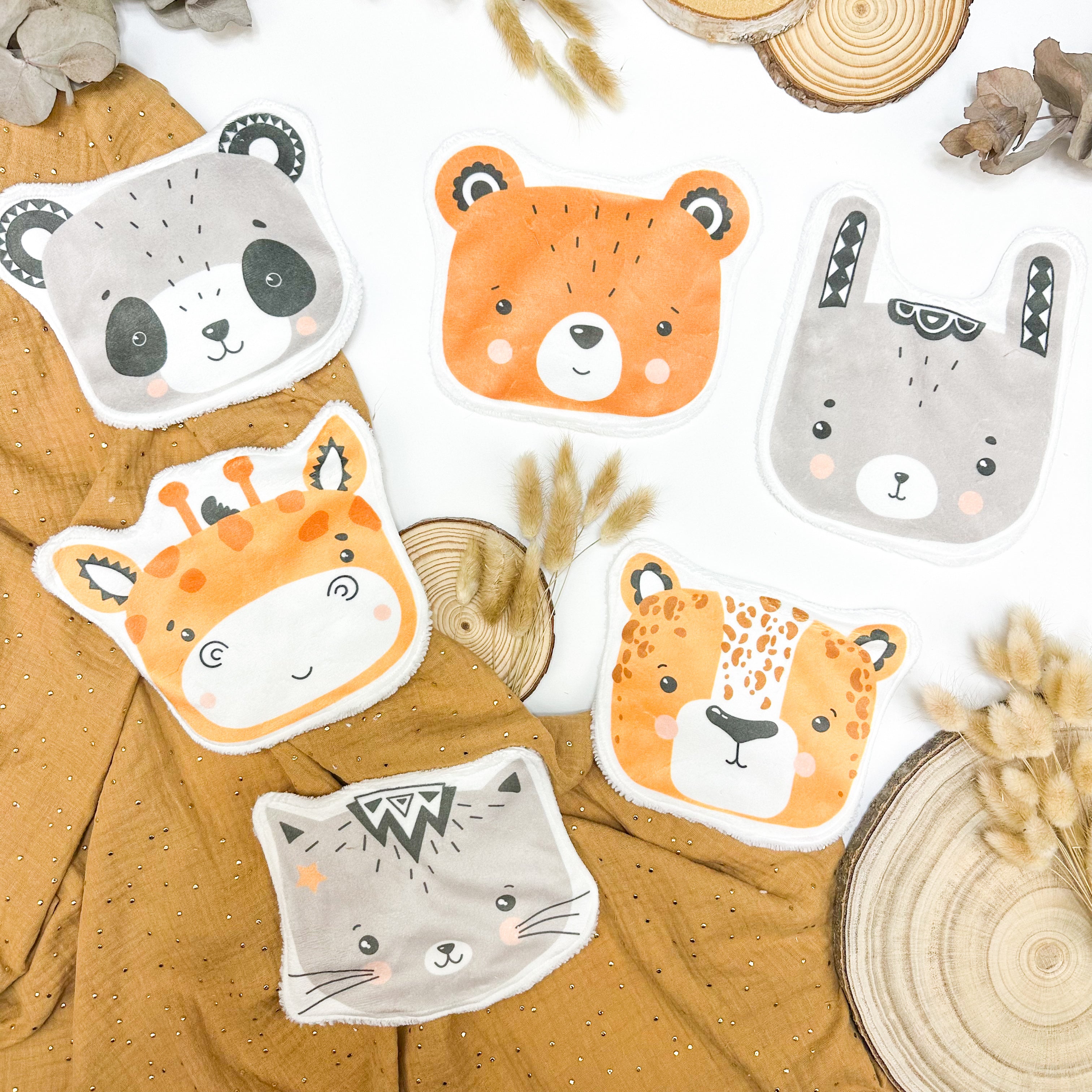Coton lavable bébé XXL – animaux scandinave – coton réutilisable et ultra doux