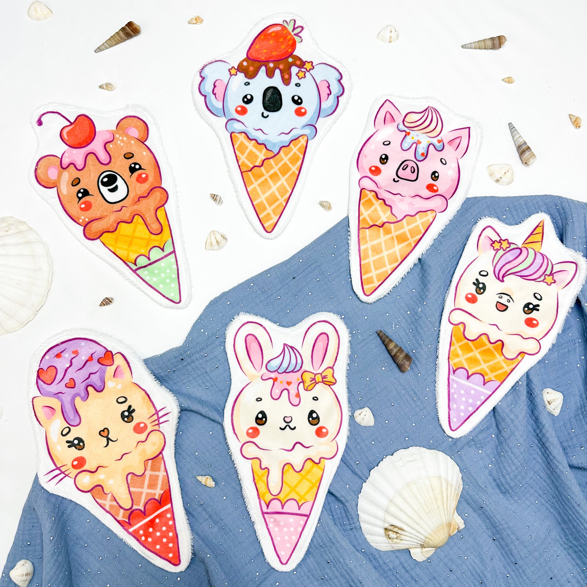 Coton lavable bĂ©bĂ© XXL â glace animaux rigolos â coton rĂ©utilisable et ultra doux