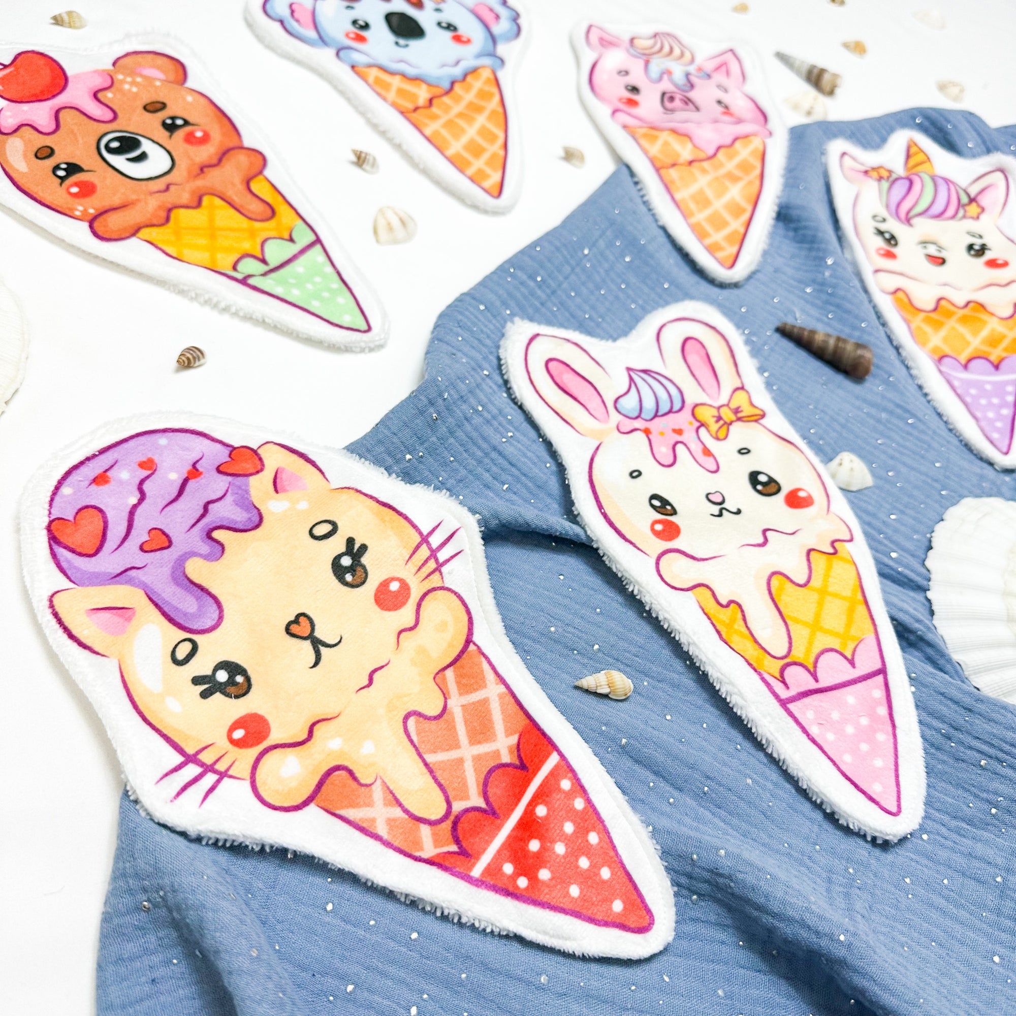 Coton lavable bĂ©bĂ© XXL â glace animaux rigolos â coton rĂ©utilisable et ultra doux