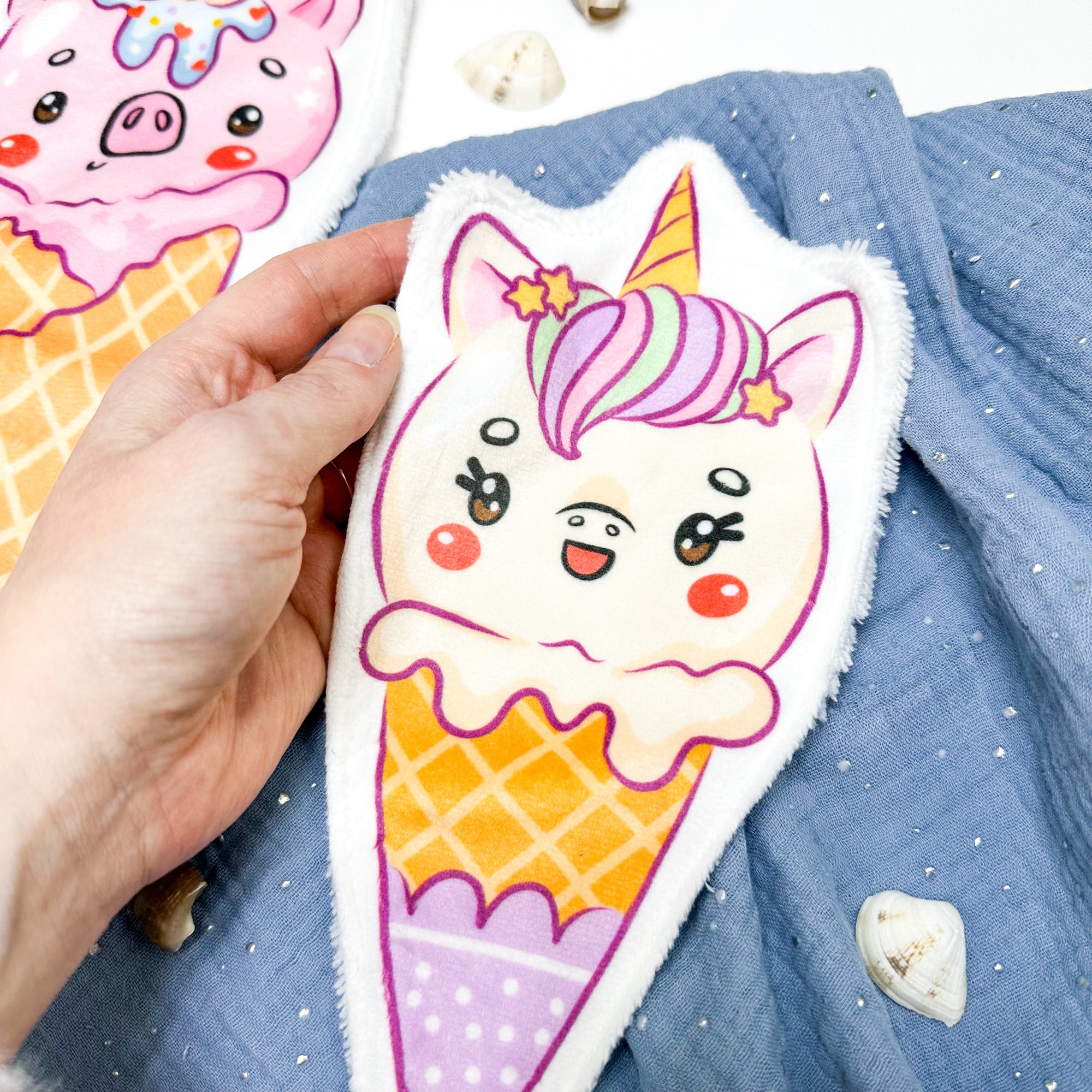 Coton lavable bĂ©bĂ© XXL â glace licorne â coton rĂ©utilisable et ultra doux