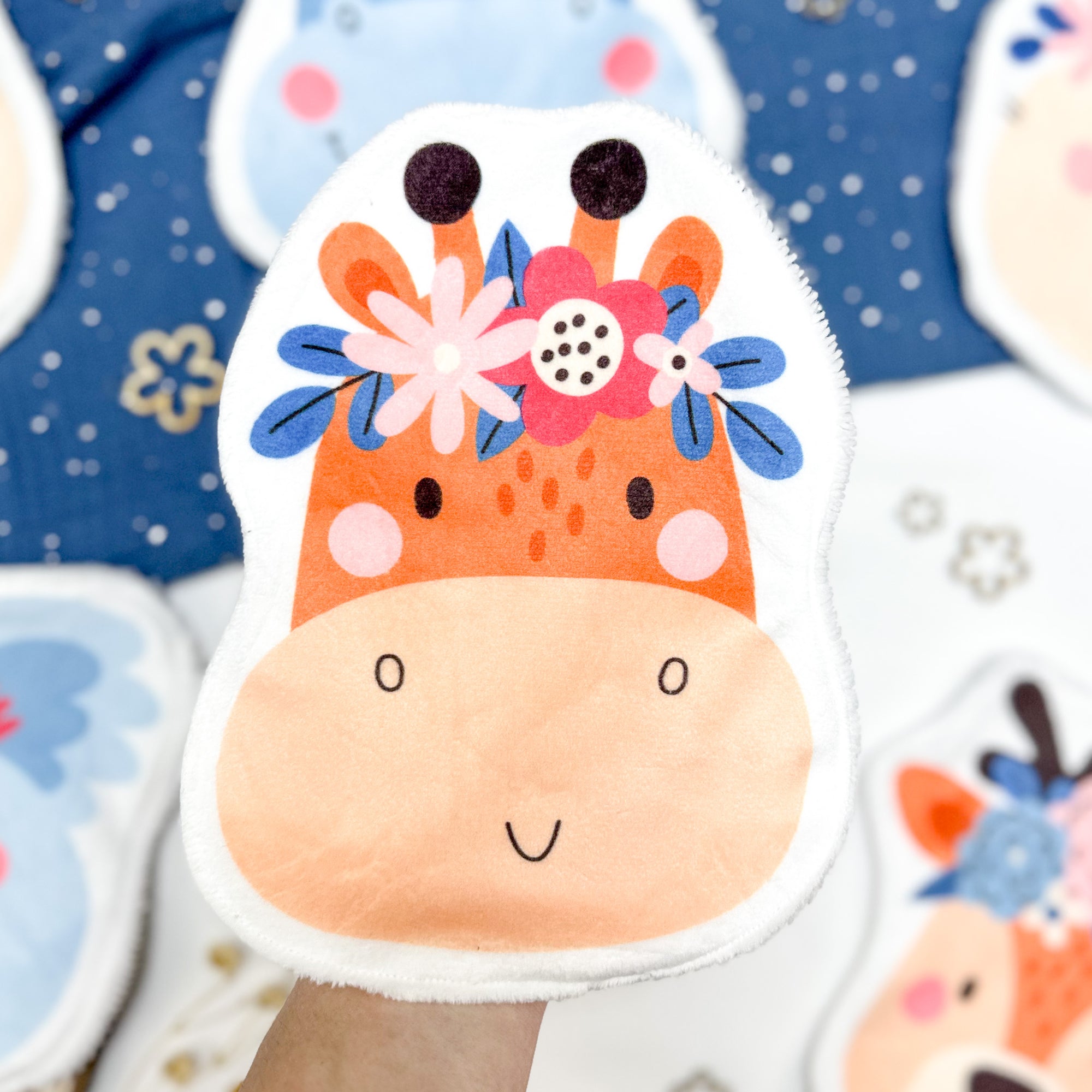 Coton lavable bébé XXL – girafe avec fleurs – coton réutilisable et ultra doux