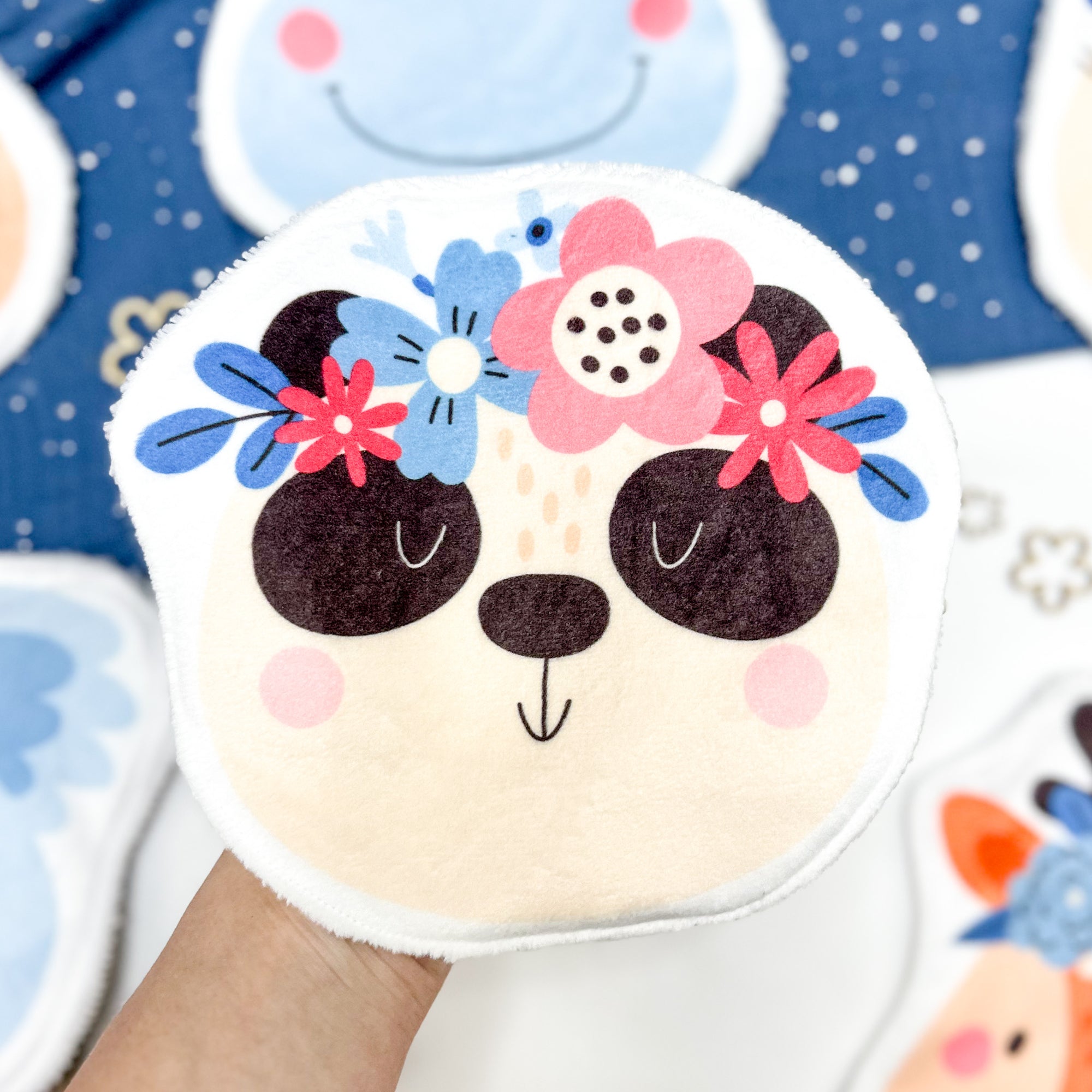 Coton lavable bébé XXL – panda avec fleurs – coton réutilisable et ultra doux