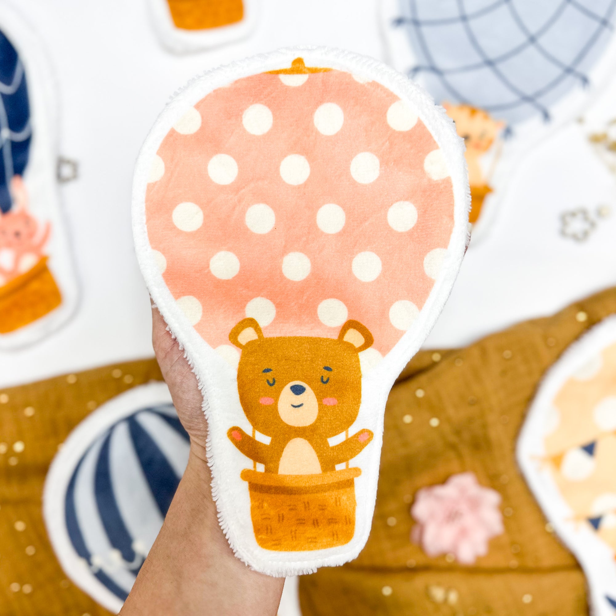 Coton lavable bĂ©bĂ© XXL â ours en montgolfiĂšre â coton rĂ©utilisable et ultra doux