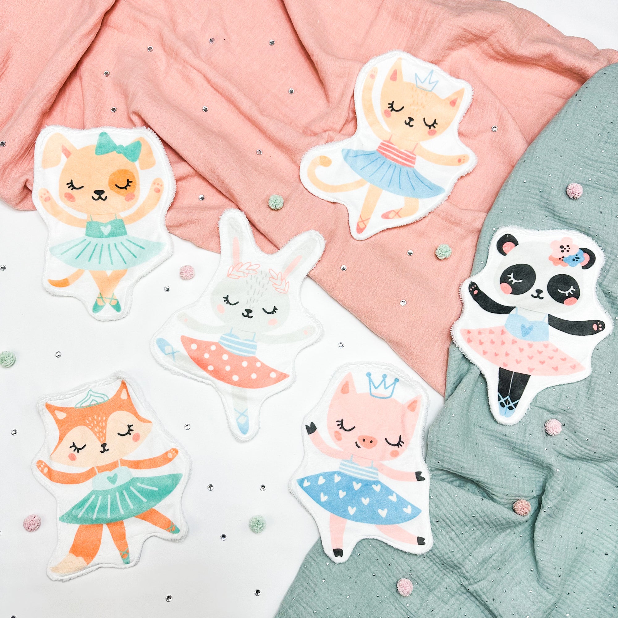 Coton lavable bébé XXL –  animaux danseuses étoiles – coton réutilisable et ultra doux