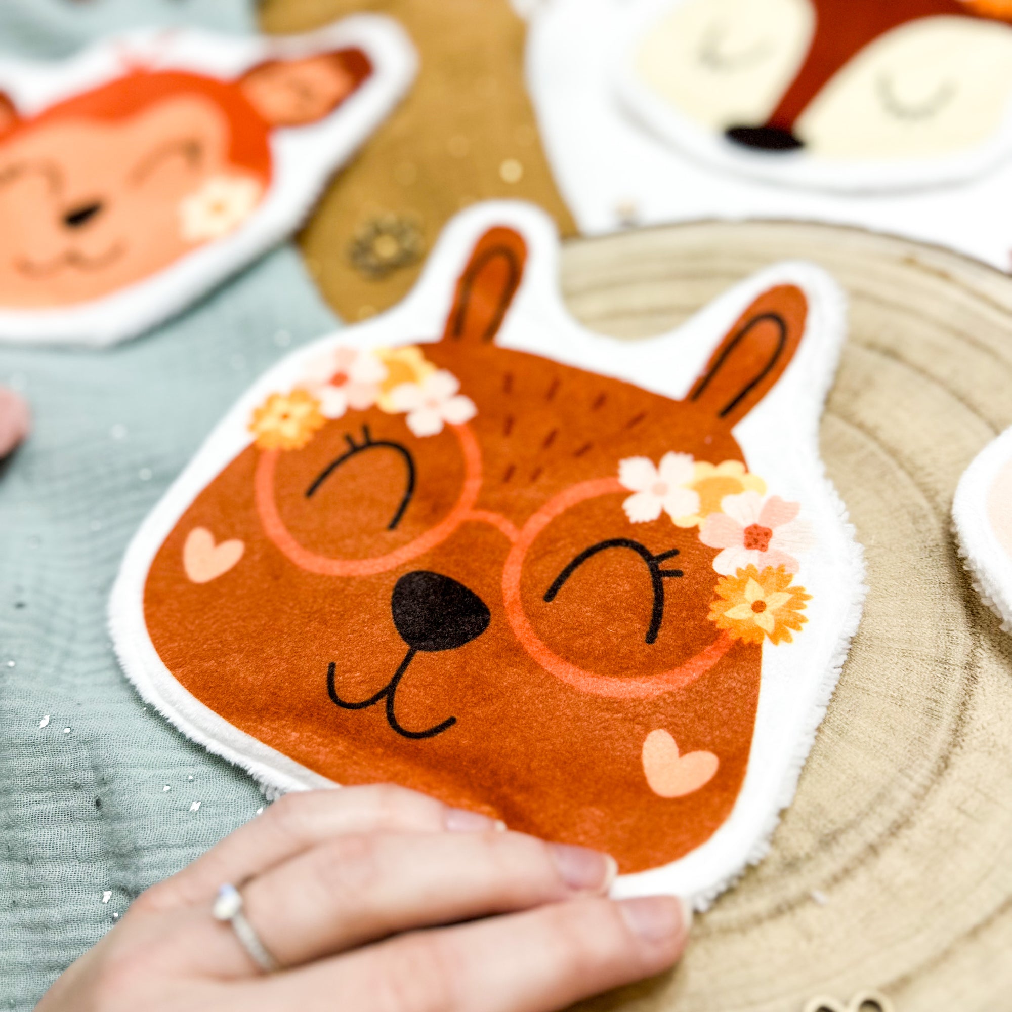 Coton lavable bĂ©bĂ© XXL â ours hippie avec fleurs â coton rĂ©utilisable et ultra doux