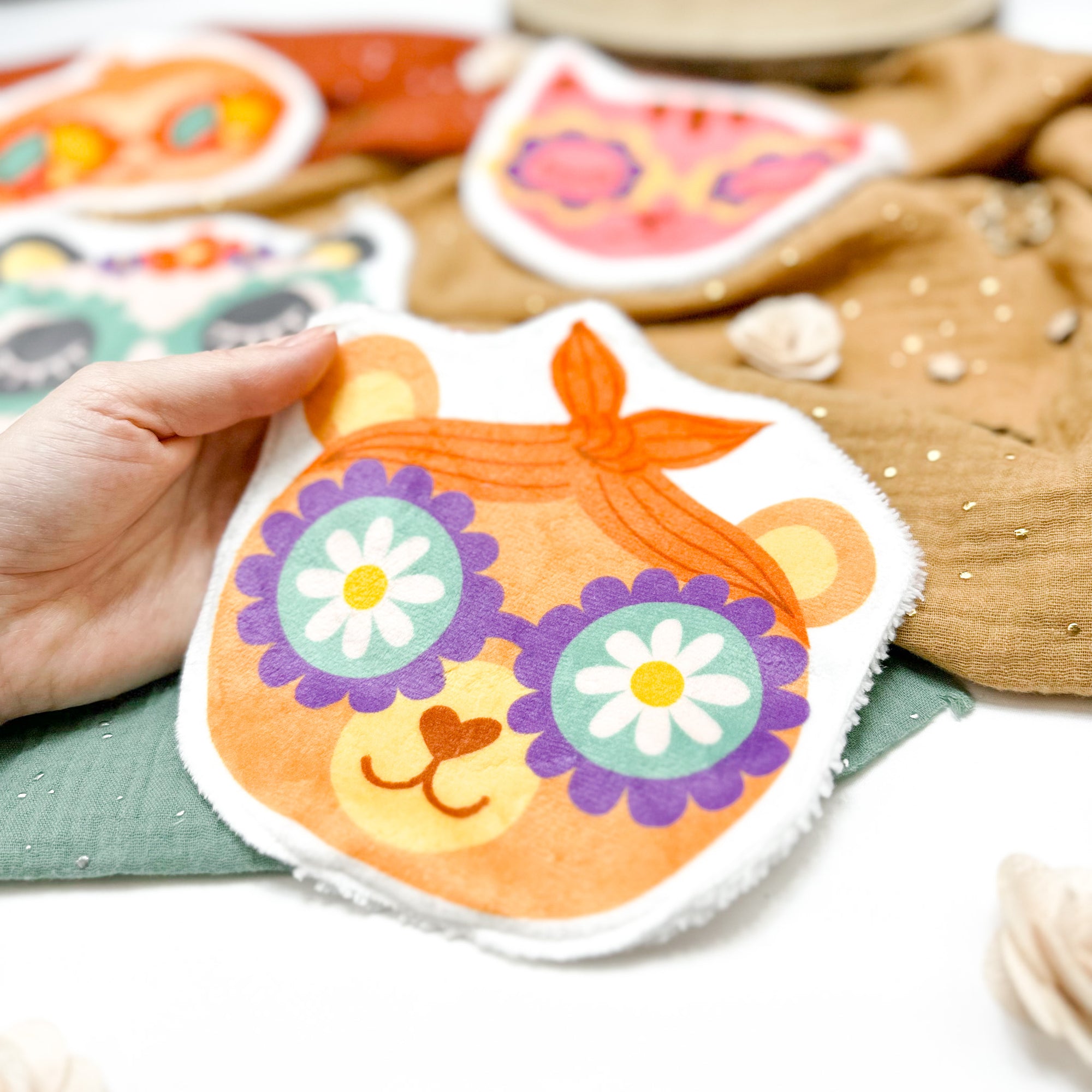 Coton lavable bĂ©bĂ© XXL â ours hippie  â coton rĂ©utilisable et ultra doux