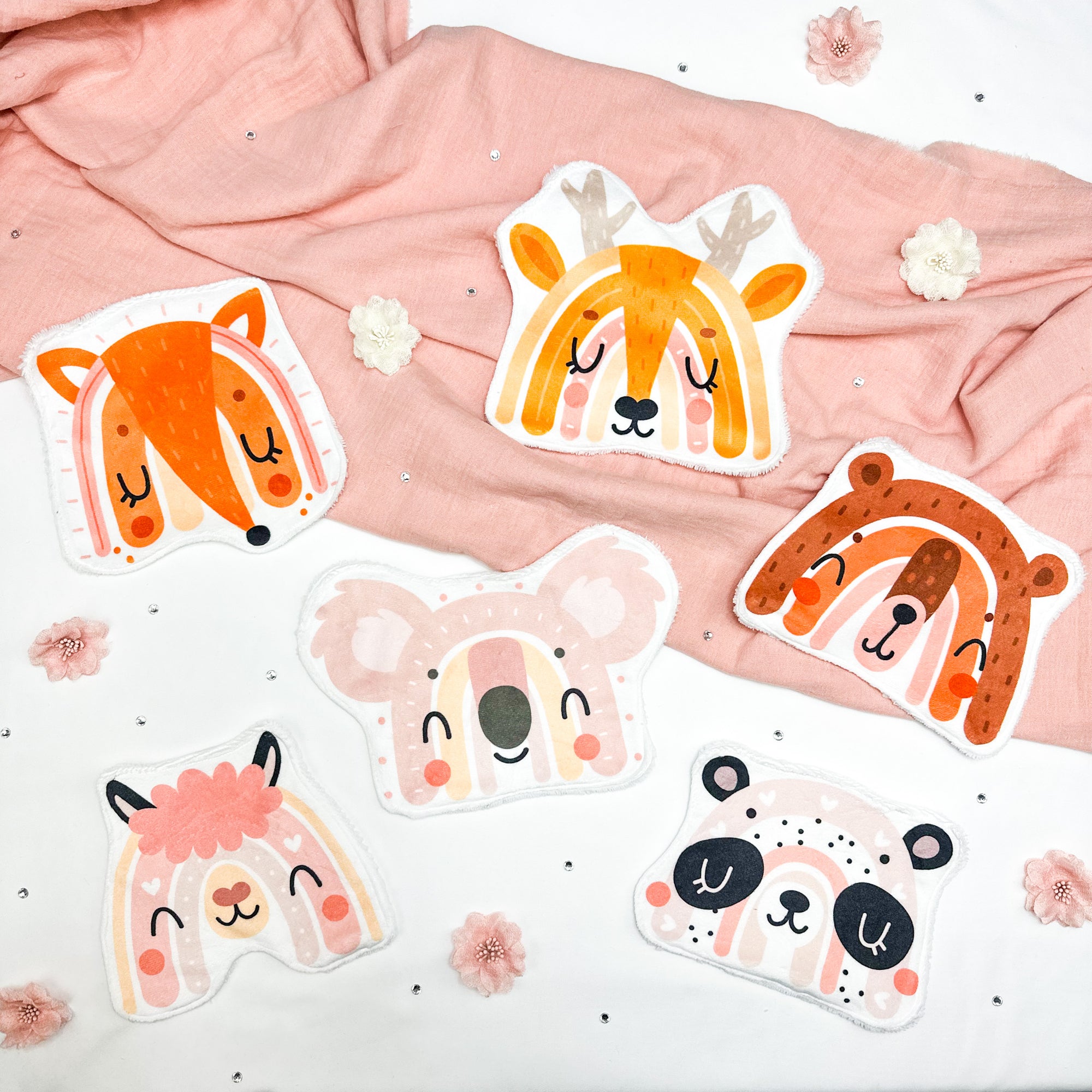 Coton lavable bĂ©bĂ© XXL â arc-en-ciel animaux â coton rĂ©utilisable et ultra doux
