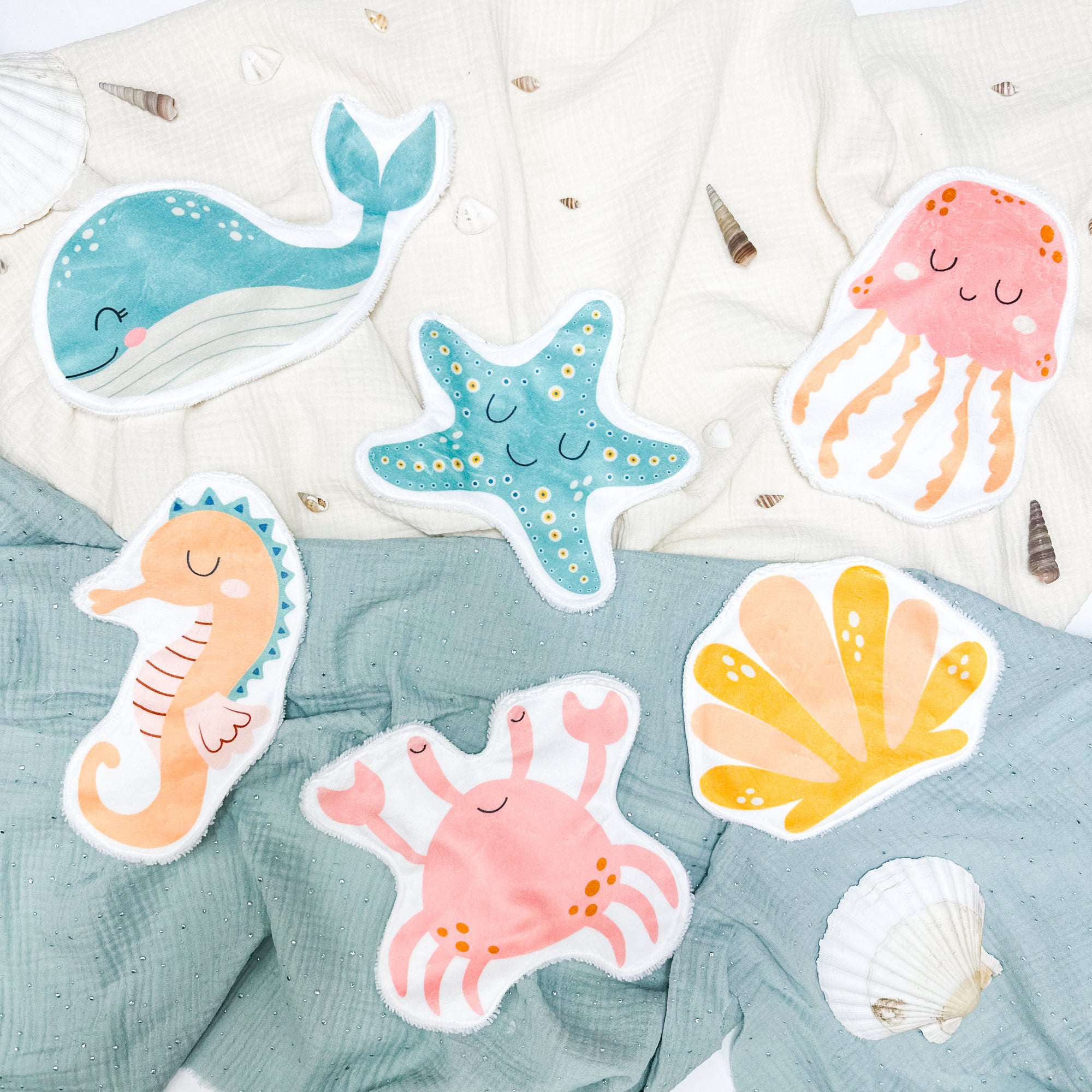 Coton lavable bébé XXL – animaux marins – coton réutilisable et ultra doux