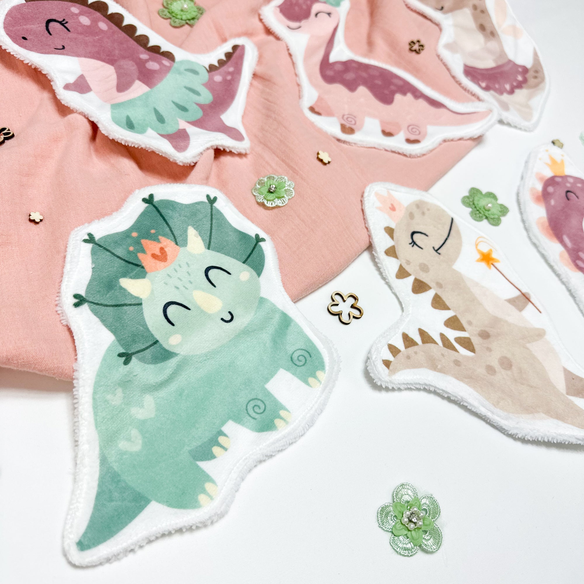 Coton lavable bĂ©bĂ© XXL â princesse dinosaure â coton rĂ©utilisable et ultra doux