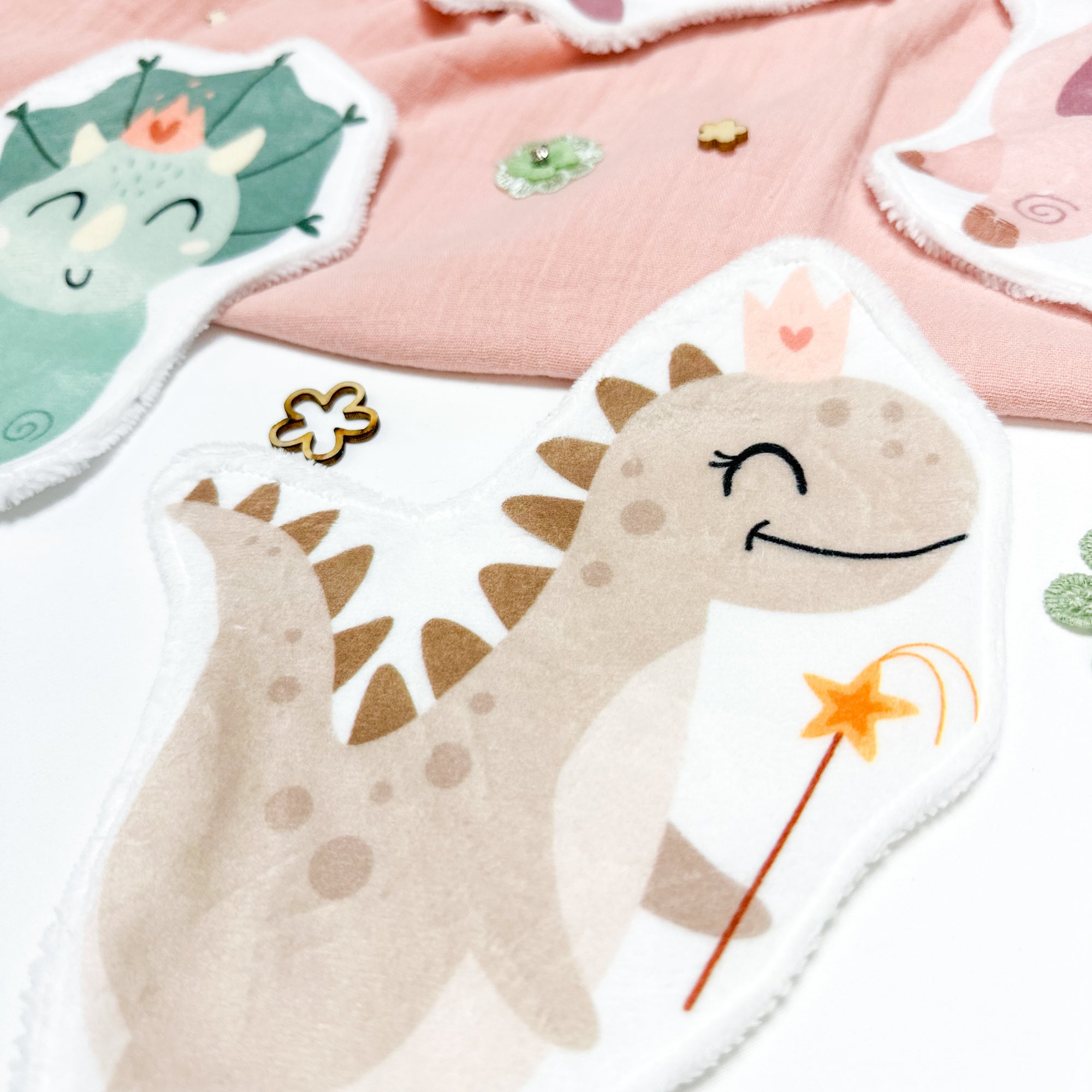 Coton lavable bĂ©bĂ© XXL â princesse dinosaure â coton rĂ©utilisable et ultra doux