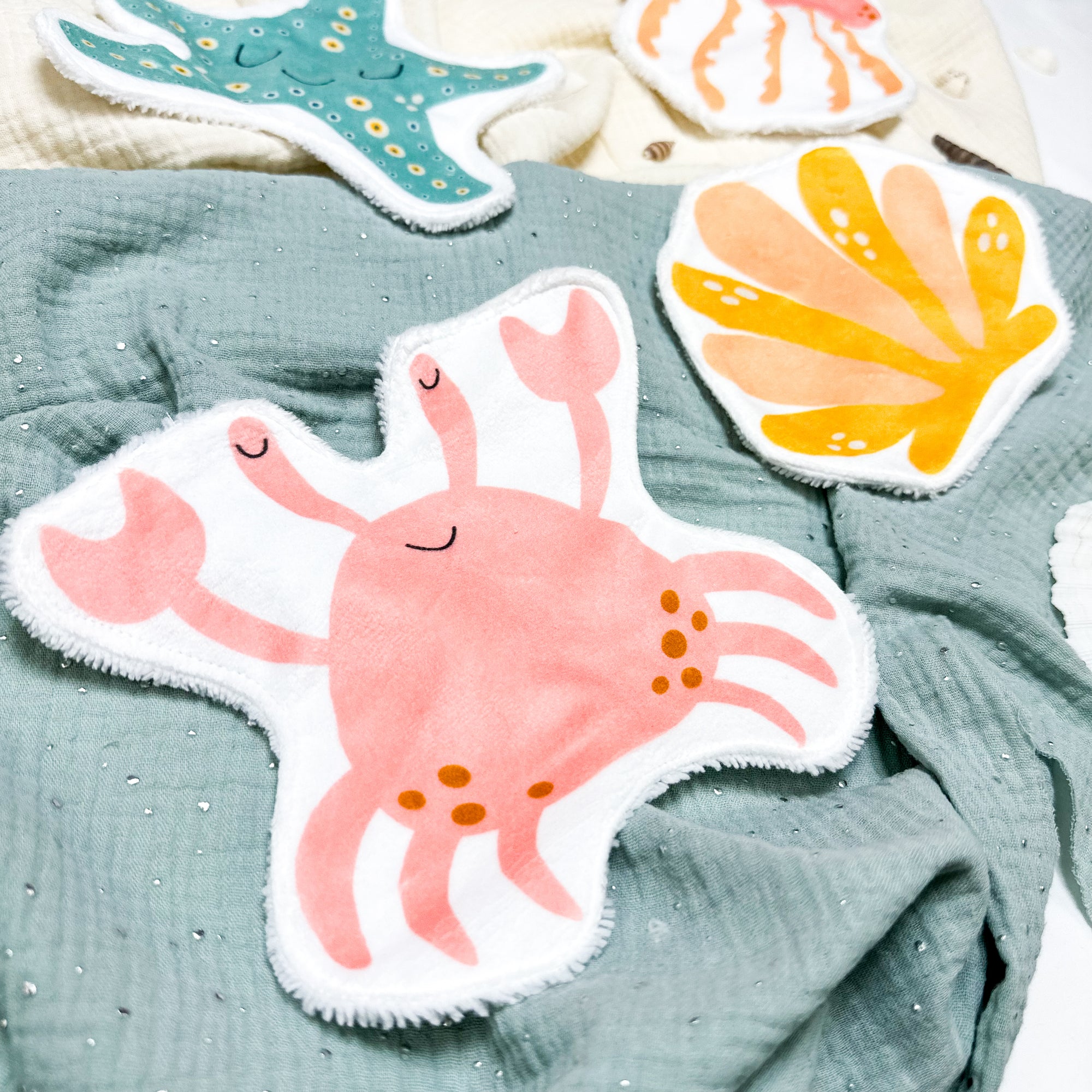 Coton lavable bĂ©bĂ© XXL â crabe â coton rĂ©utilisable et ultra doux