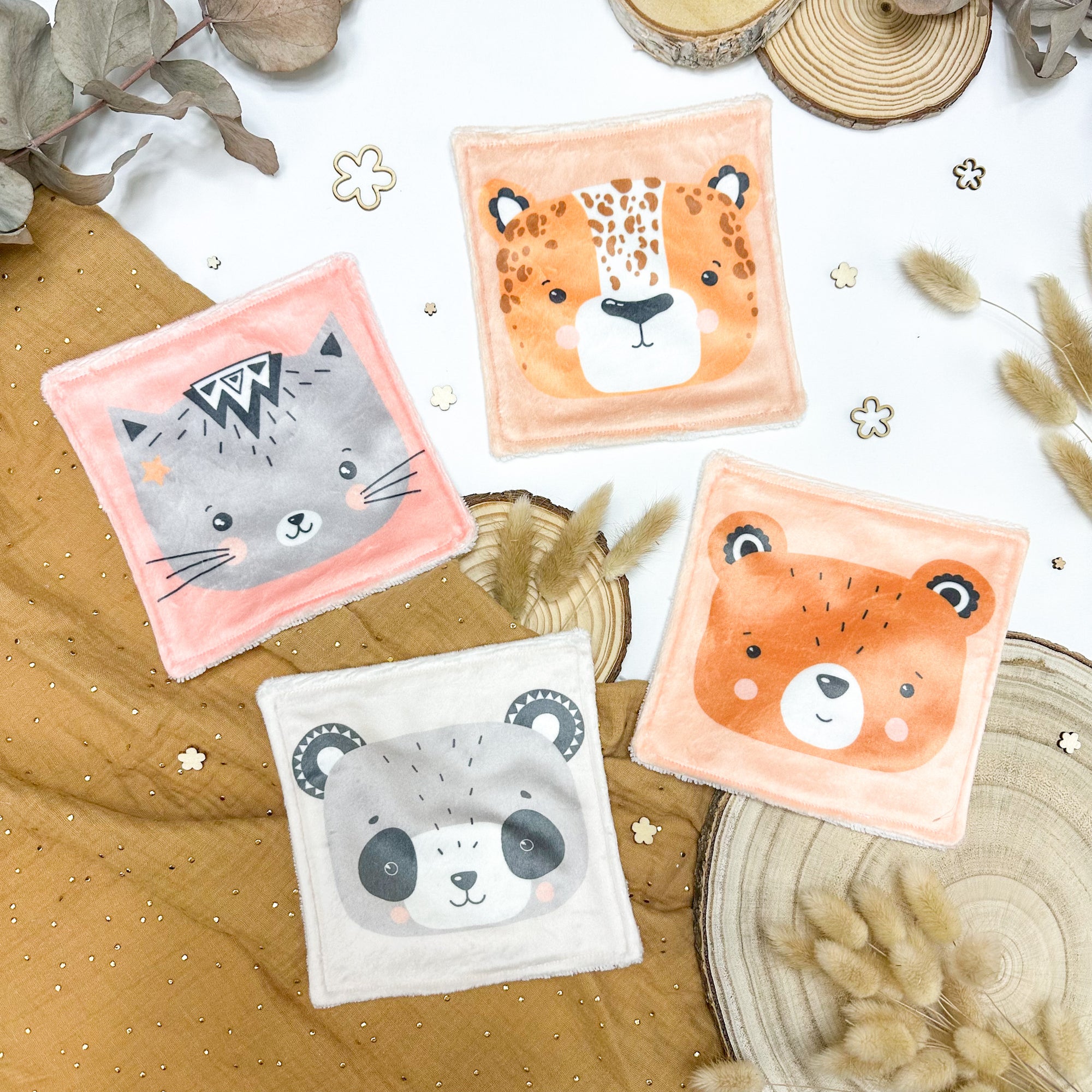 Cotons Lavables Bébé 15x15cm  – Petits Compagnons Scandinaves - Lot De 4