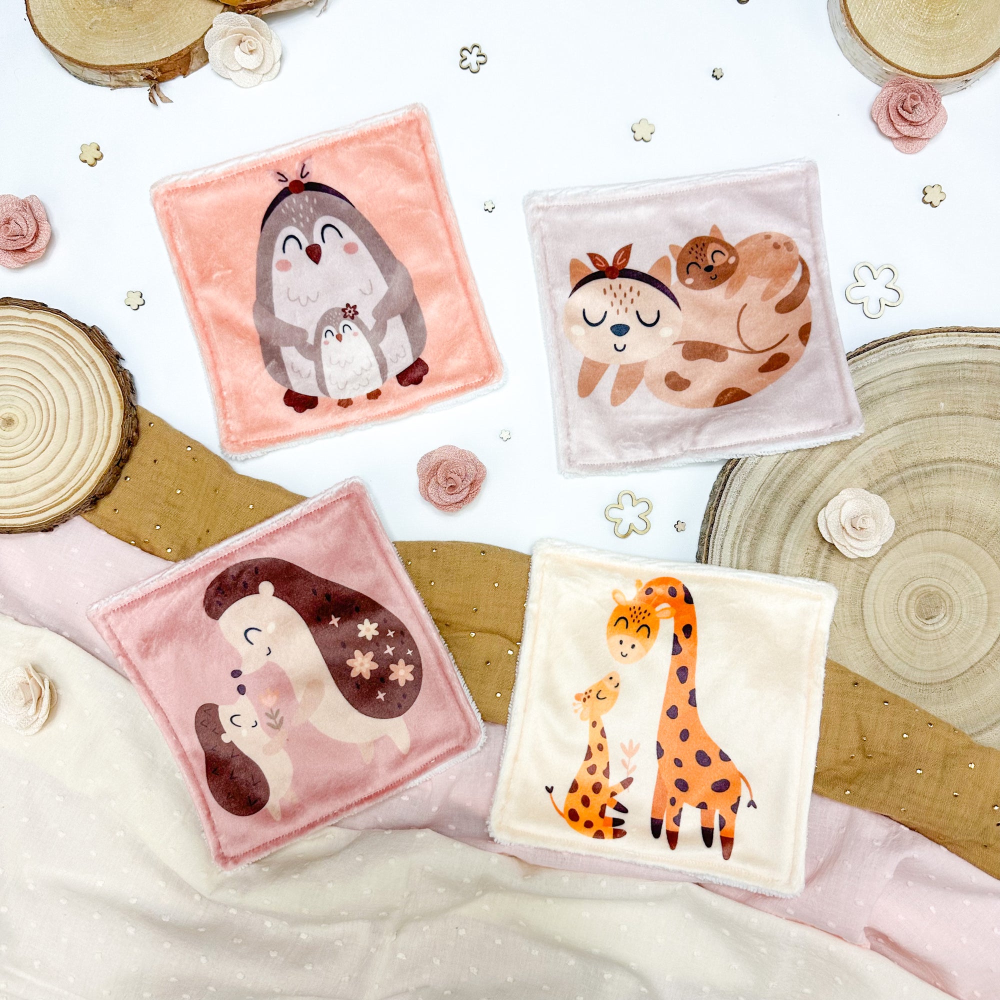 Cotons Lavables Bébé 15x15cm  – Maman & Moi - Lot De 4