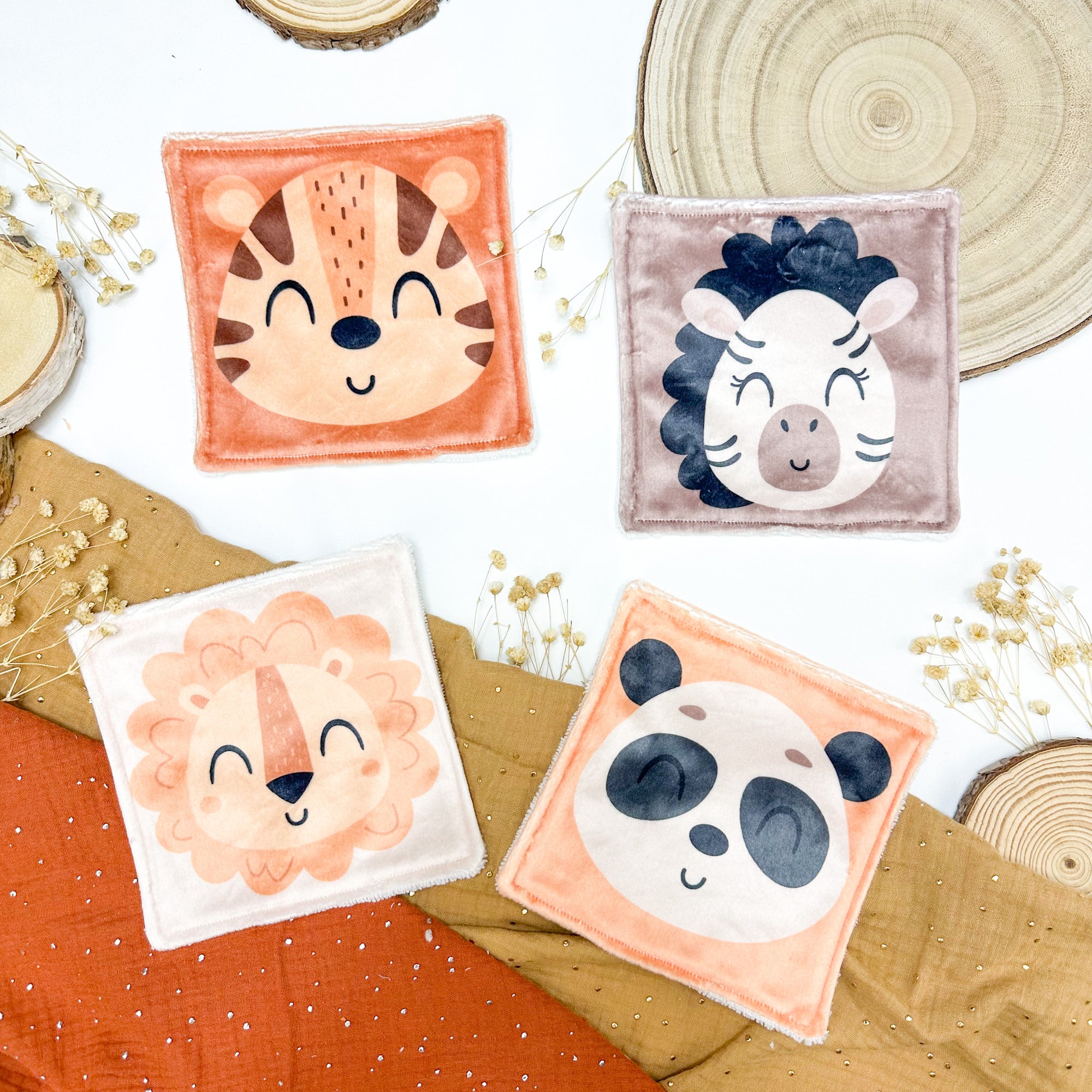 Cotons Lavables Bébé 15x15cm  – Jungle des Câlins - Lot De 4