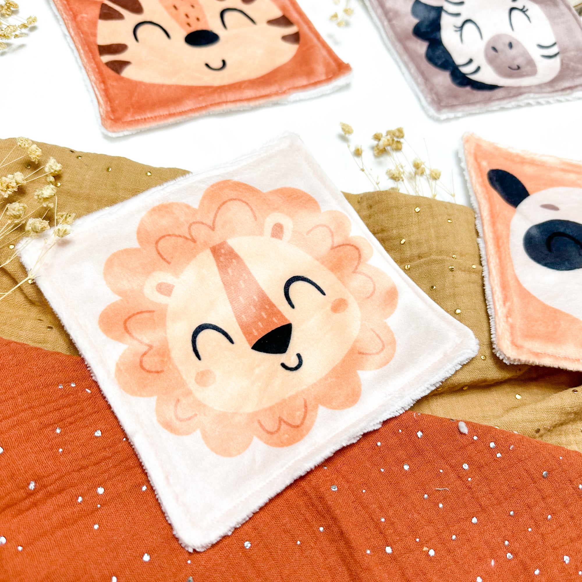 Cotons Lavables Bébé 15x15cm  – Jungle des Câlins - Lot De 4