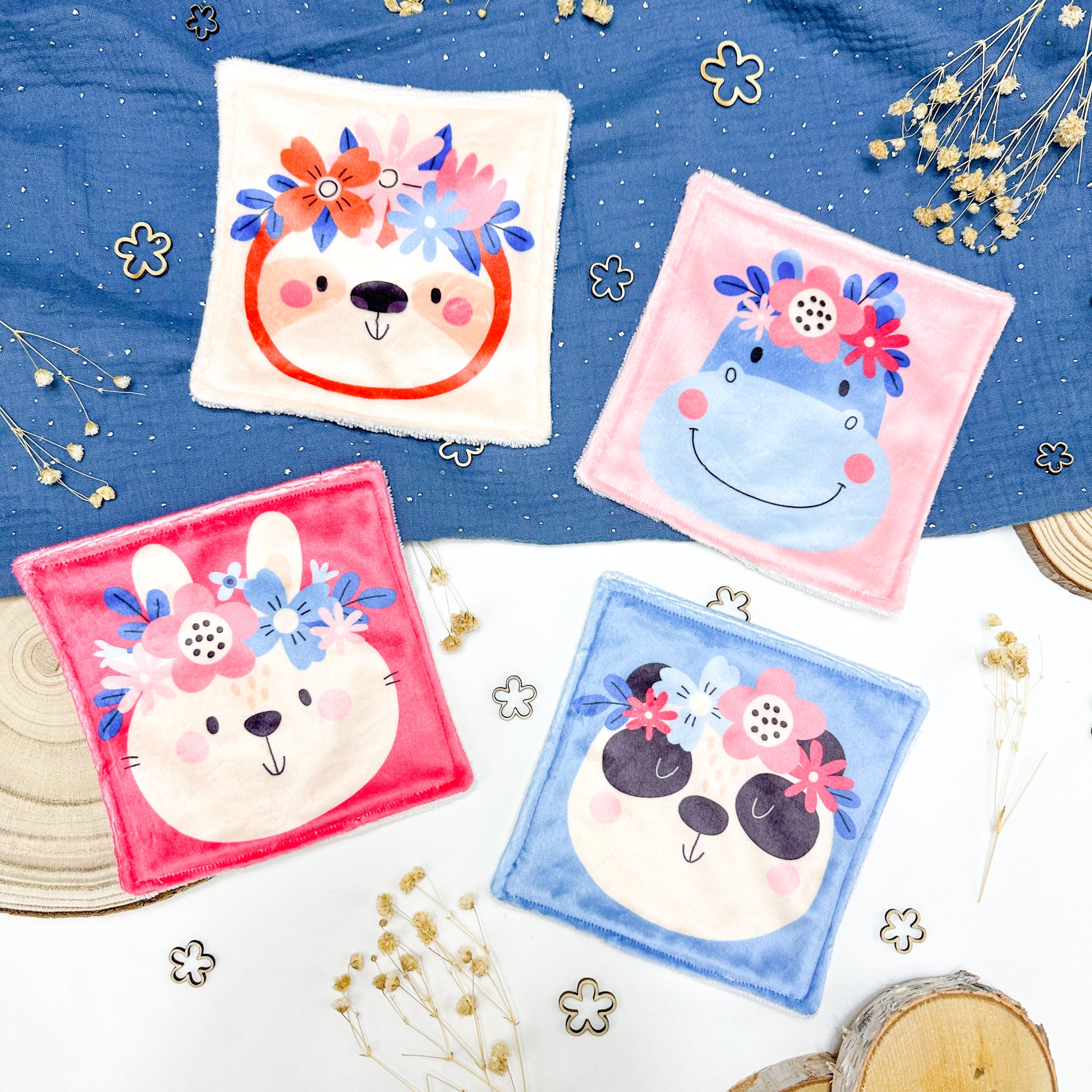 Cotons Lavables Bébé 15x15cm  – Les Petits Fleuris - Lot De 4