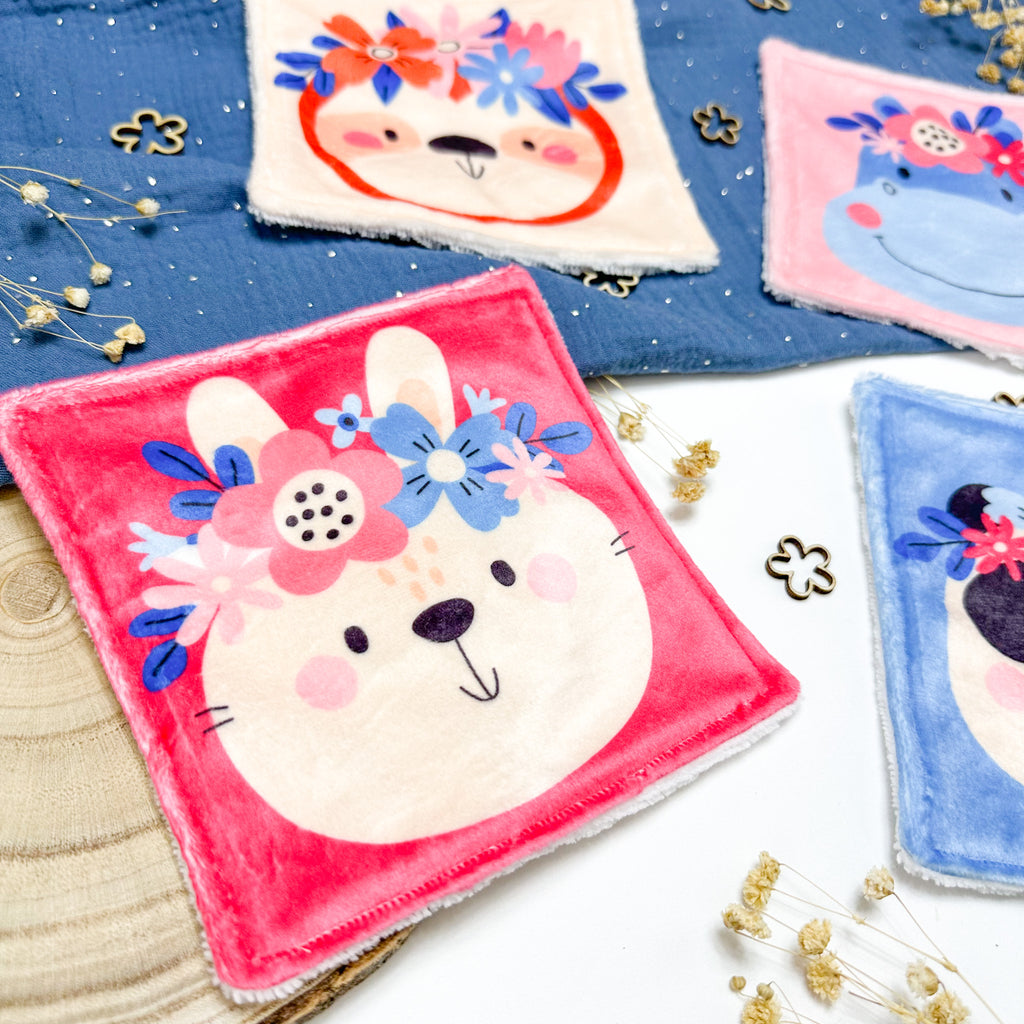 Cotons Lavables Bébé 15x15cm  – Les Petits Fleuris - Lot De 4