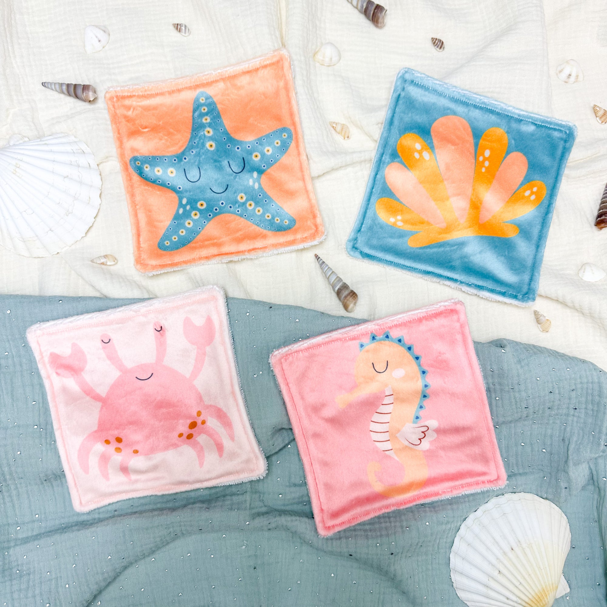 Cotons Lavables Bébé 15x15cm  – Petits Flots d’Amour - Lot De 4