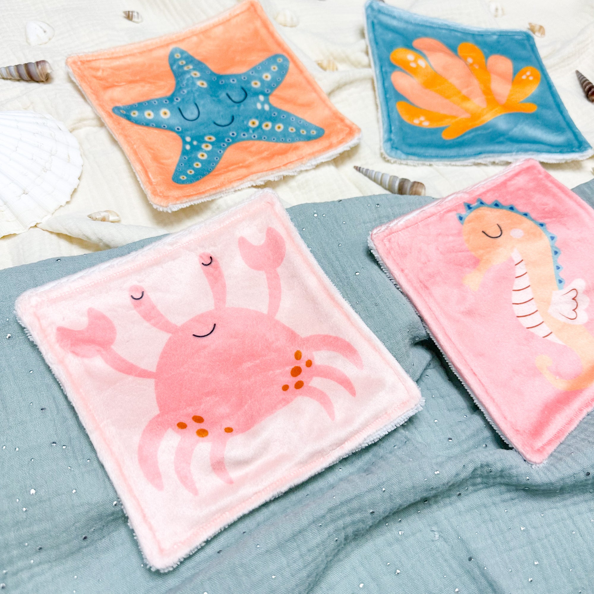 Cotons Lavables Bébé 15x15cm  – Petits Flots d’Amour - Lot De 4