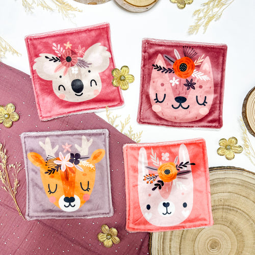 Cotons Lavables Bébé 15x15cm  – Compagnons en Fleurs - Lot De 4
