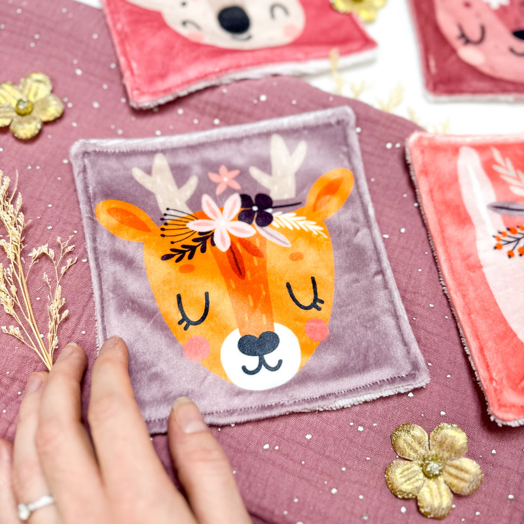 Cotons Lavables Bébé 15x15cm  – Compagnons en Fleurs - Lot De 4