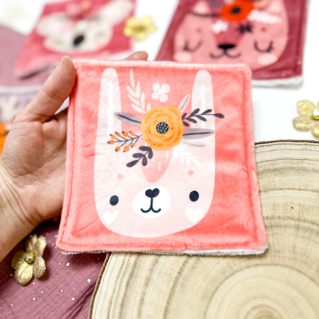 Cotons Lavables Bébé 15x15cm  – Compagnons en Fleurs - Lot De 4