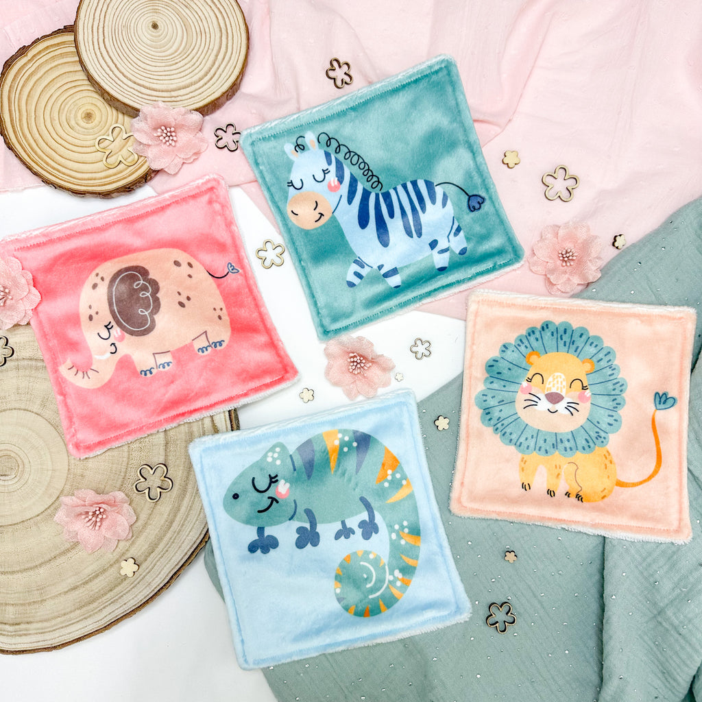 Cotons Lavables Bébé 15x15cm  – Petite Jungle Rêveuse - Lot De 4