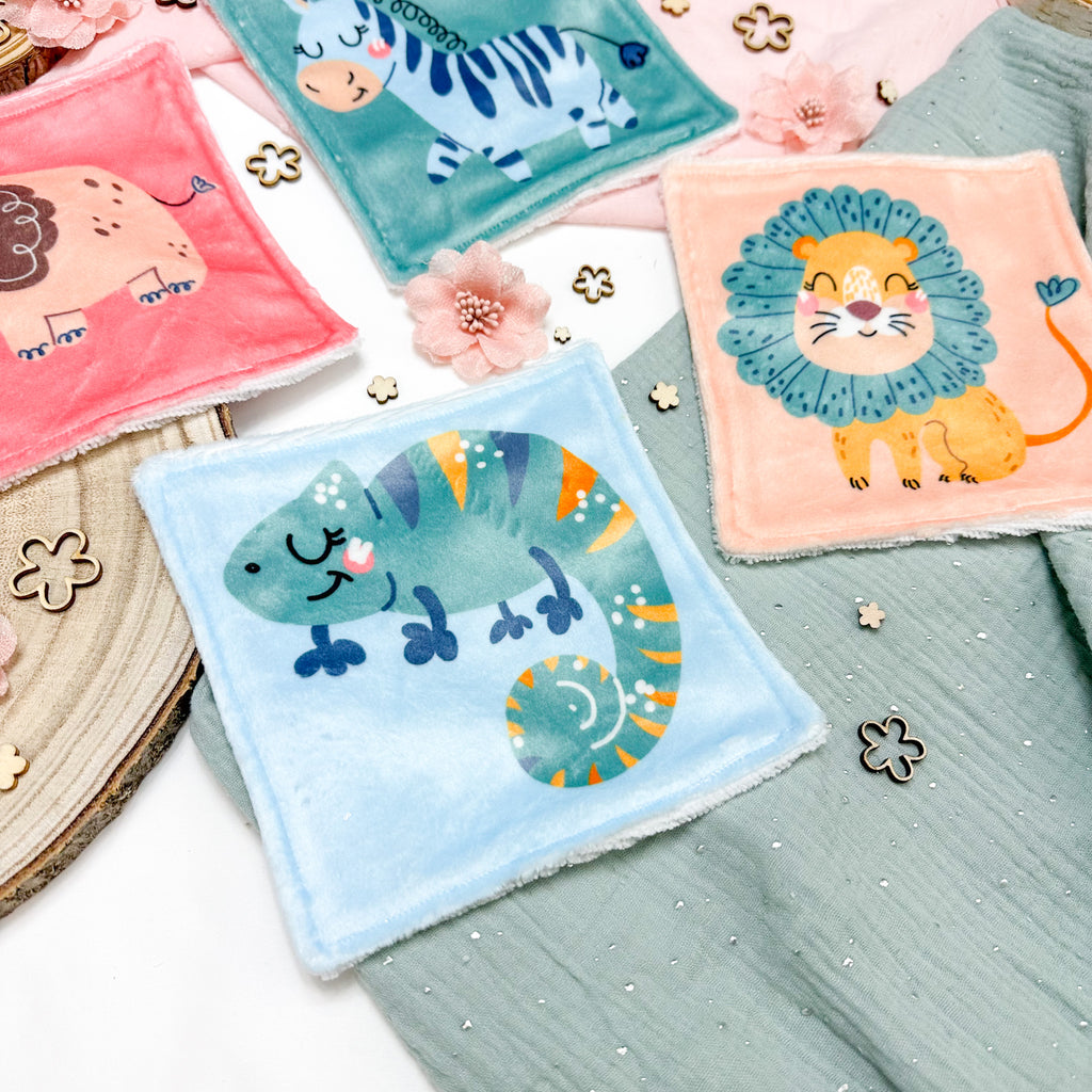 Cotons Lavables Bébé 15x15cm  – Petite Jungle Rêveuse - Lot De 4