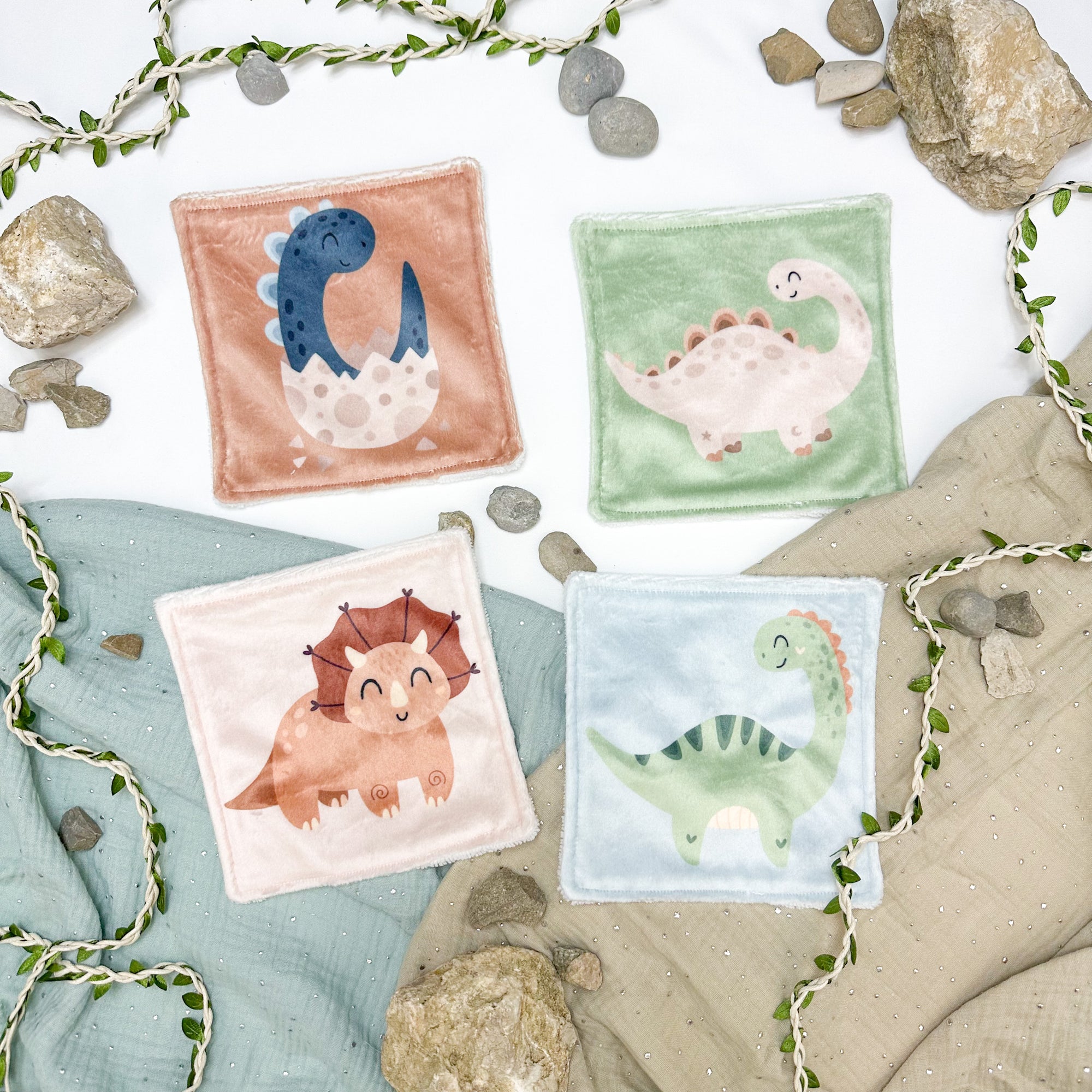 Cotons Lavables Bébé 15x15cm  – Le Gang des P’tits Fossiles - Lot De 4