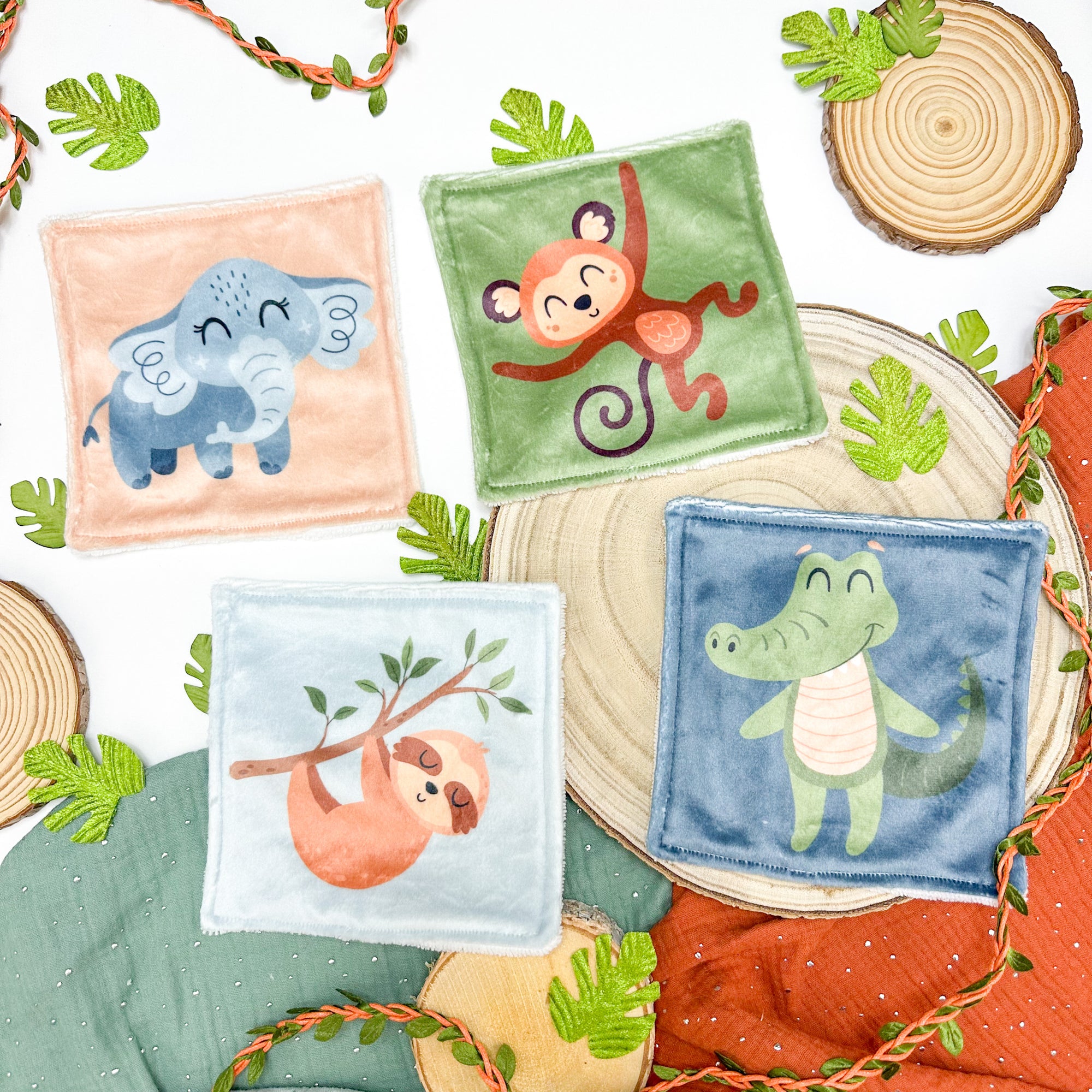 Cotons Lavables Bébé 15x15cm  – Z’animos Tropicool - Lot De 4