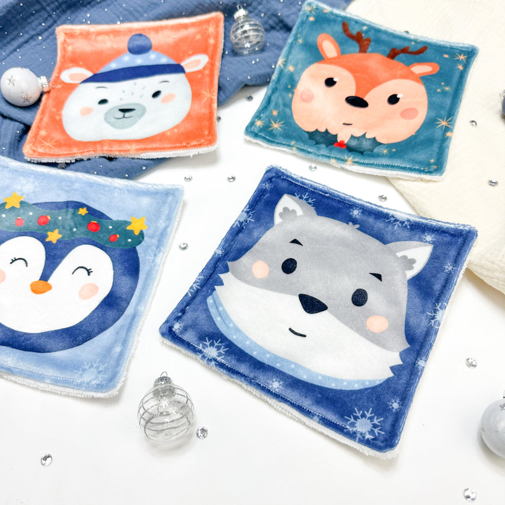 Cotons Lavables Bébé 15x15cm  – Noël en Douceur - Lot De 4
