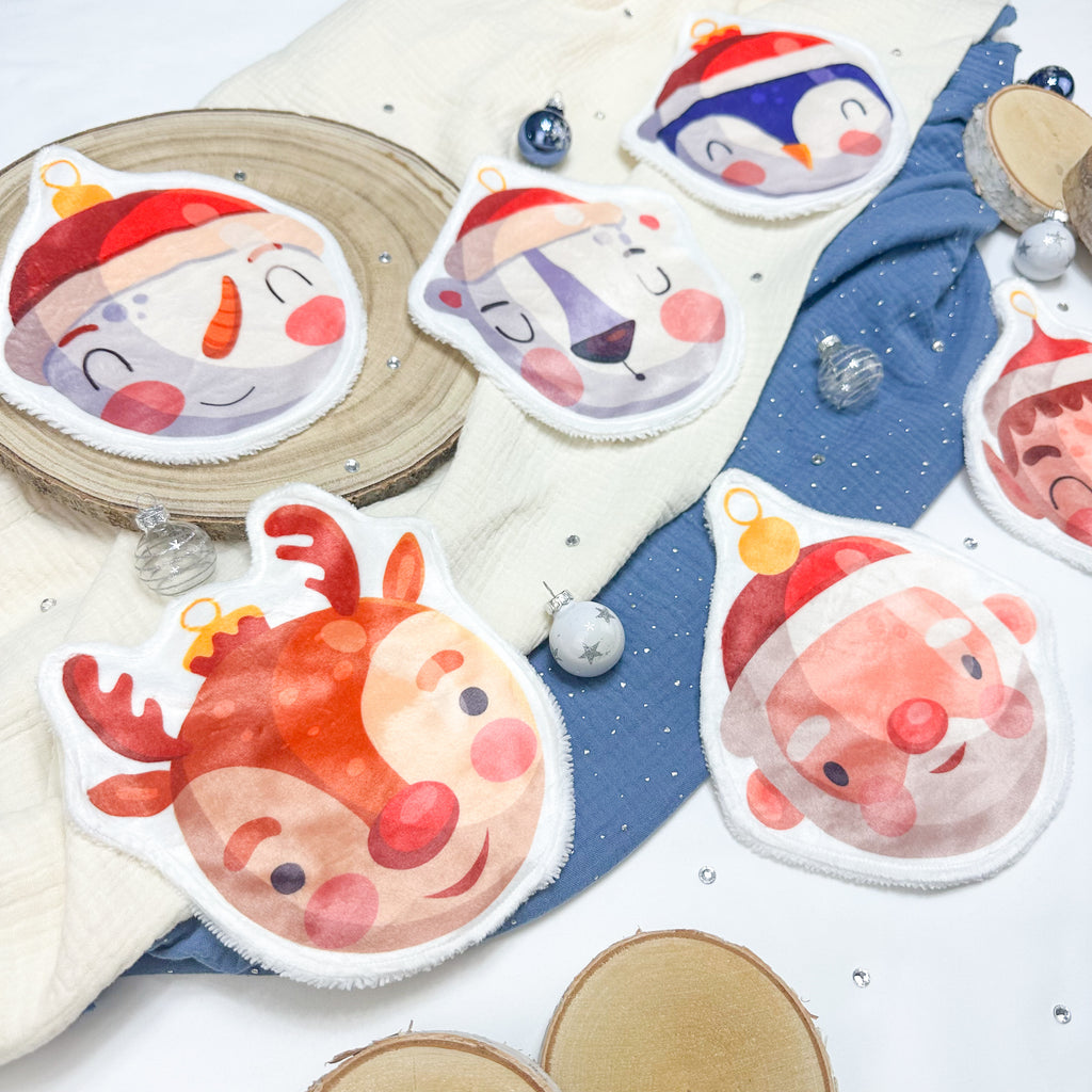 Cotons Lavables Bébé XXL – Boules de Noël Enchantées