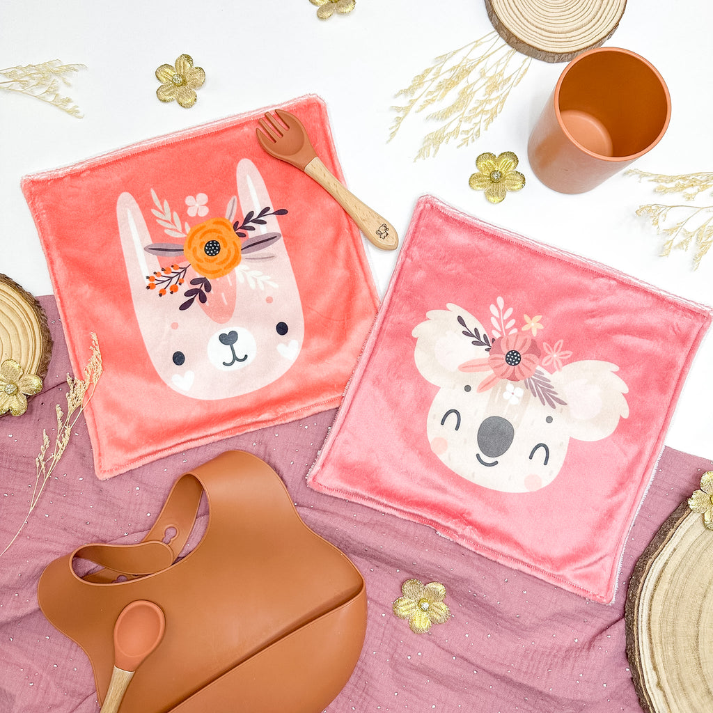 Serviette de table enfant lavable – Compagnons en Fleurs - Lot De 2