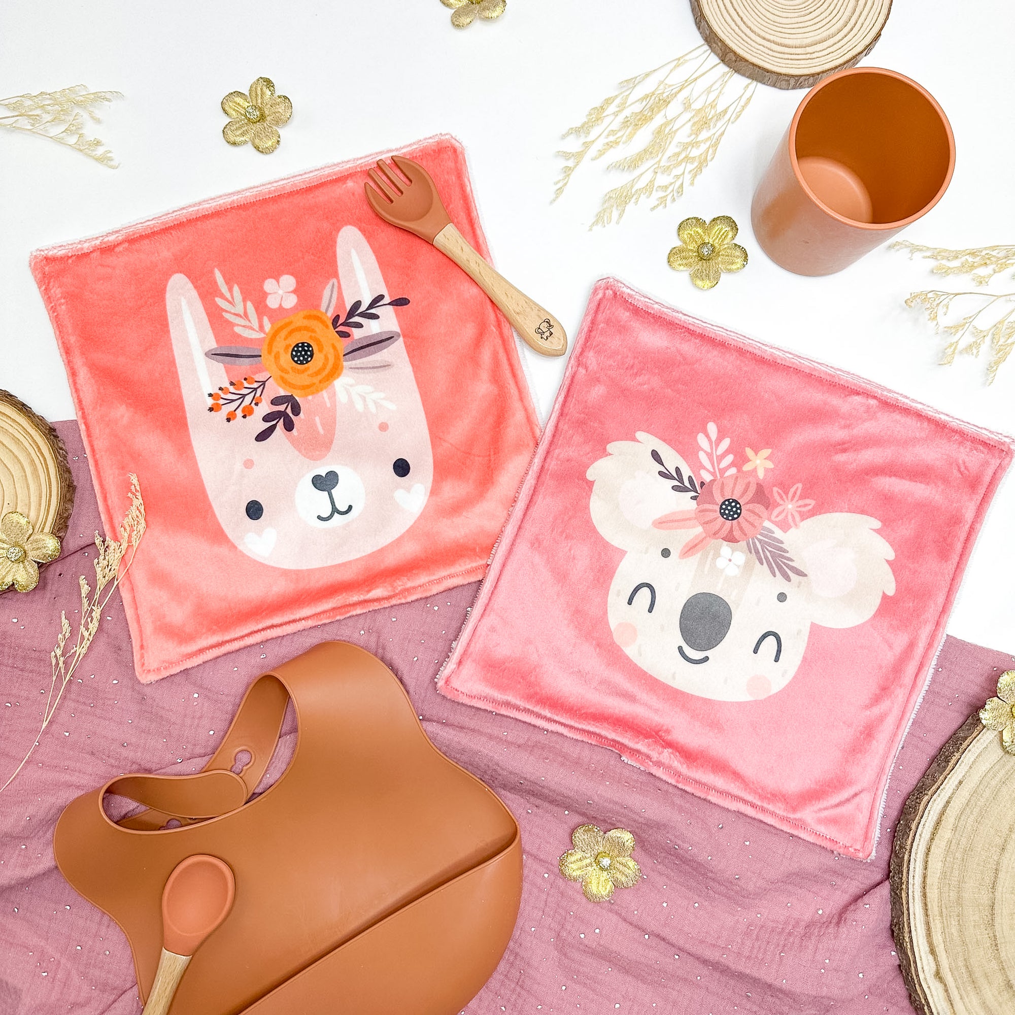 Serviette de table enfant lavable – Compagnons en Fleurs - Lot De 2