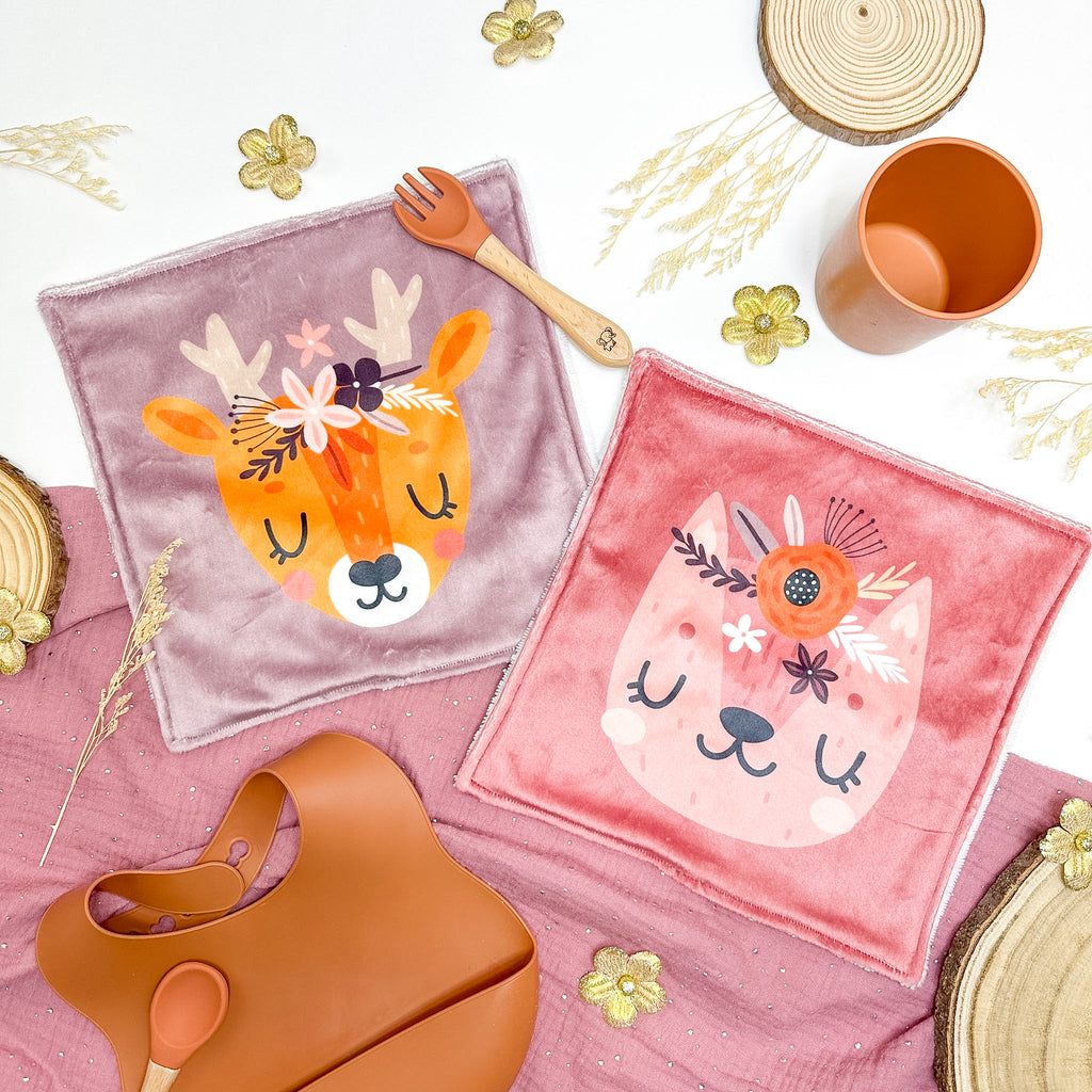 Serviette de table enfant lavable – Compagnons en Fleurs - Lot De 2