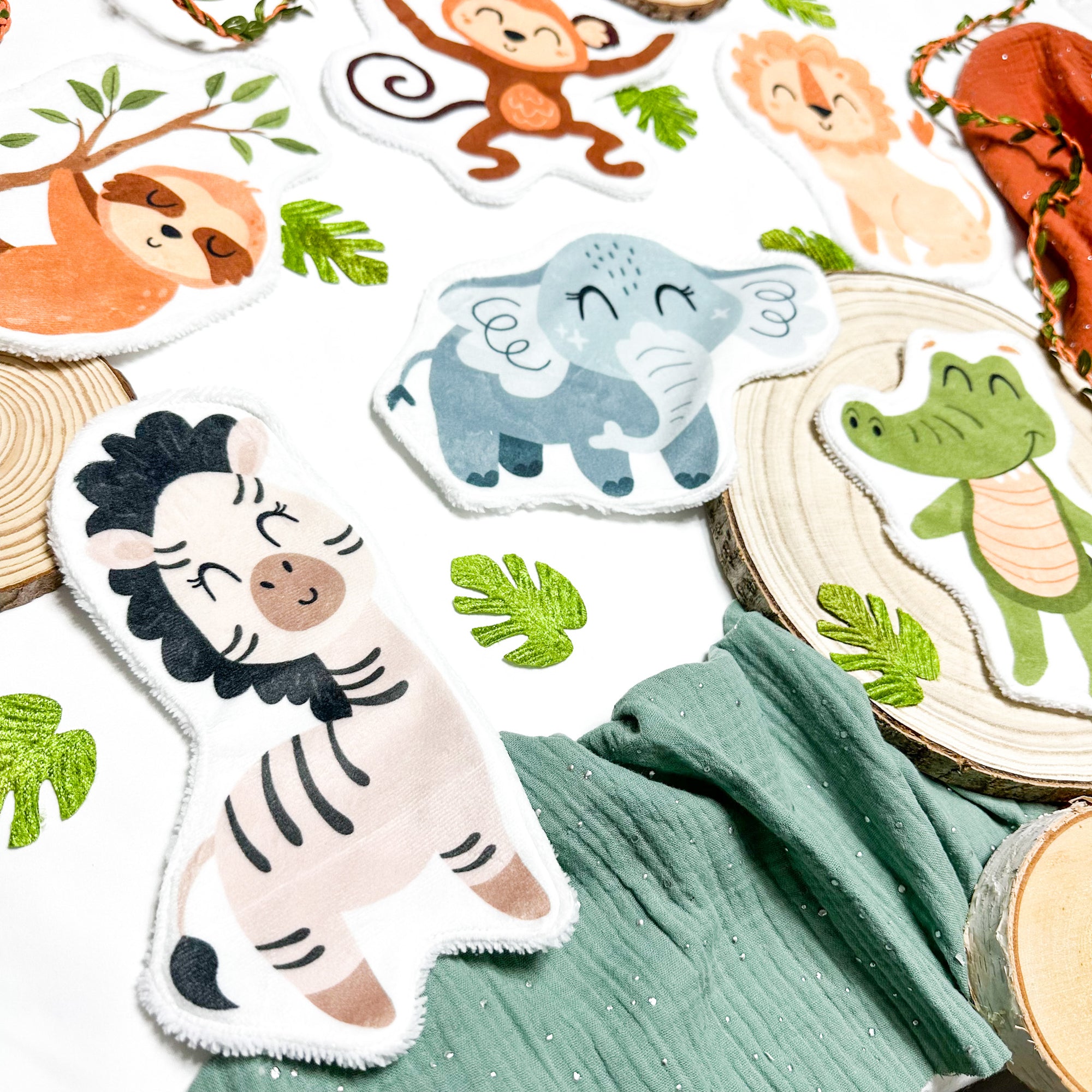 Coton lavable bébé XXL – animaux de la jungle – coton réutilisable et ultra doux