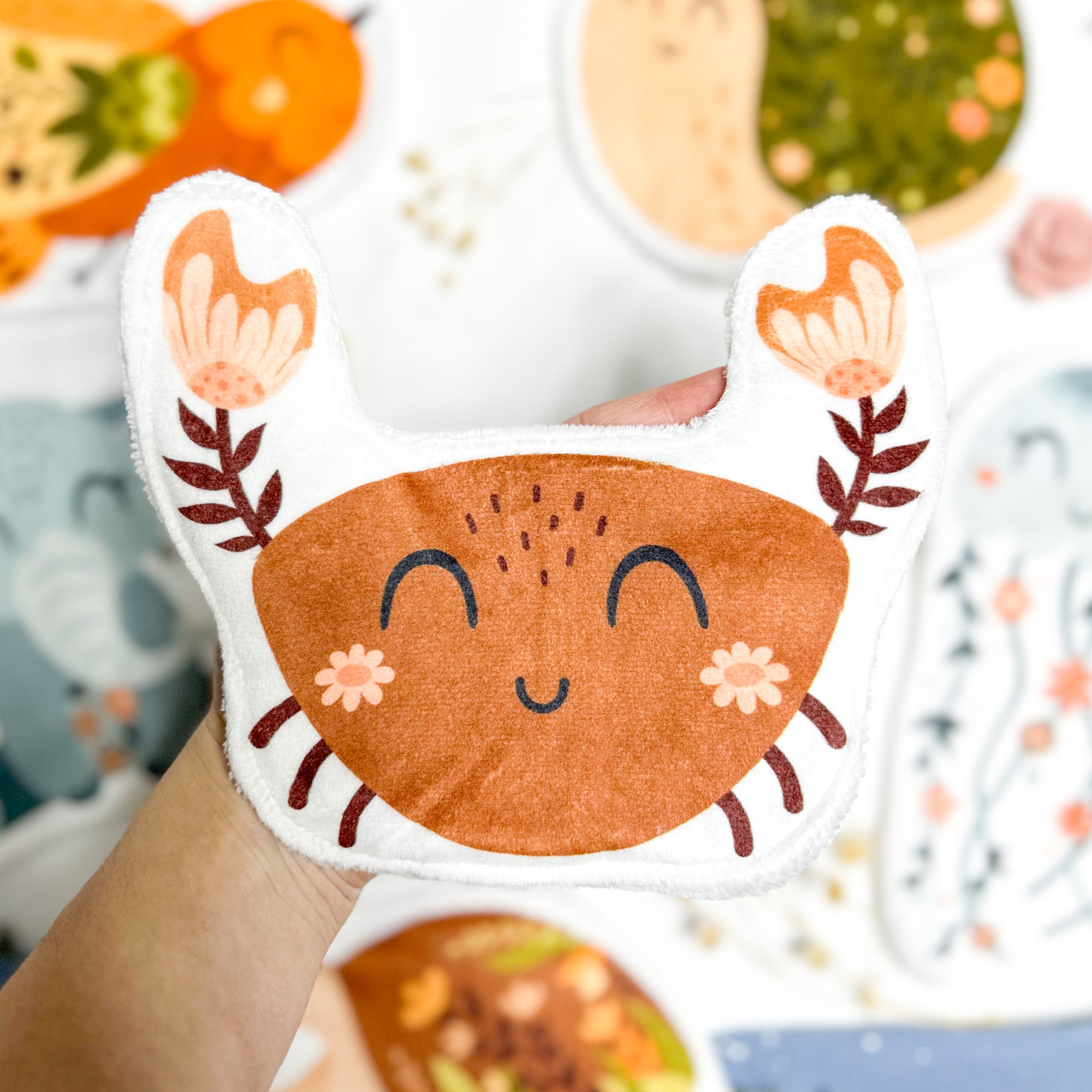 Coton lavable bébé XXL – crabe avec fleurs – coton réutilisable et ultra doux