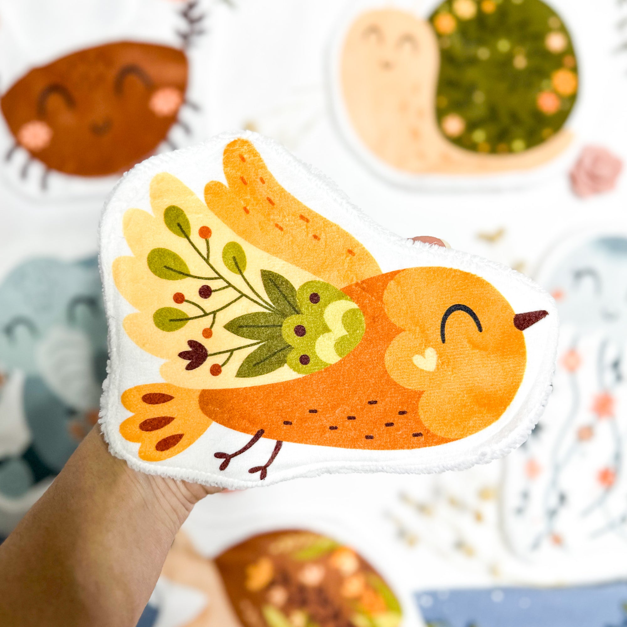 Coton lavable bébé XXL – oiseau avec fleurs – coton réutilisable et ultra doux