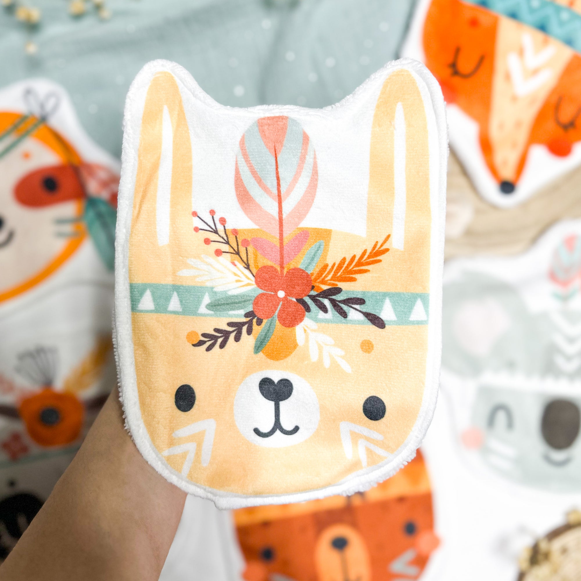 Coton lavable bébé XXL – lapin indien avec plumes – coton réutilisable et ultra doux