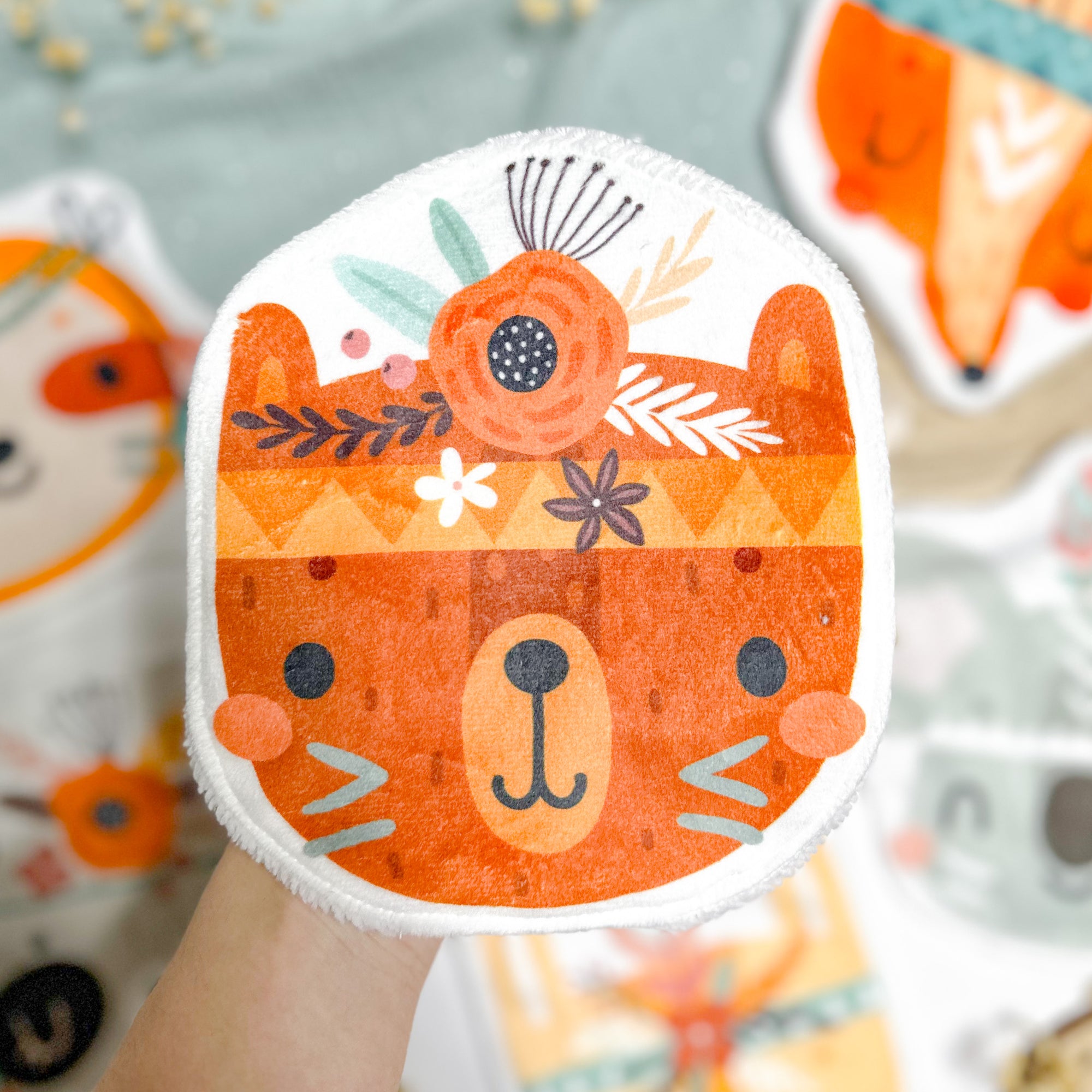 Coton lavable bébé XXL – ours indien avec plumes – coton réutilisable et ultra doux