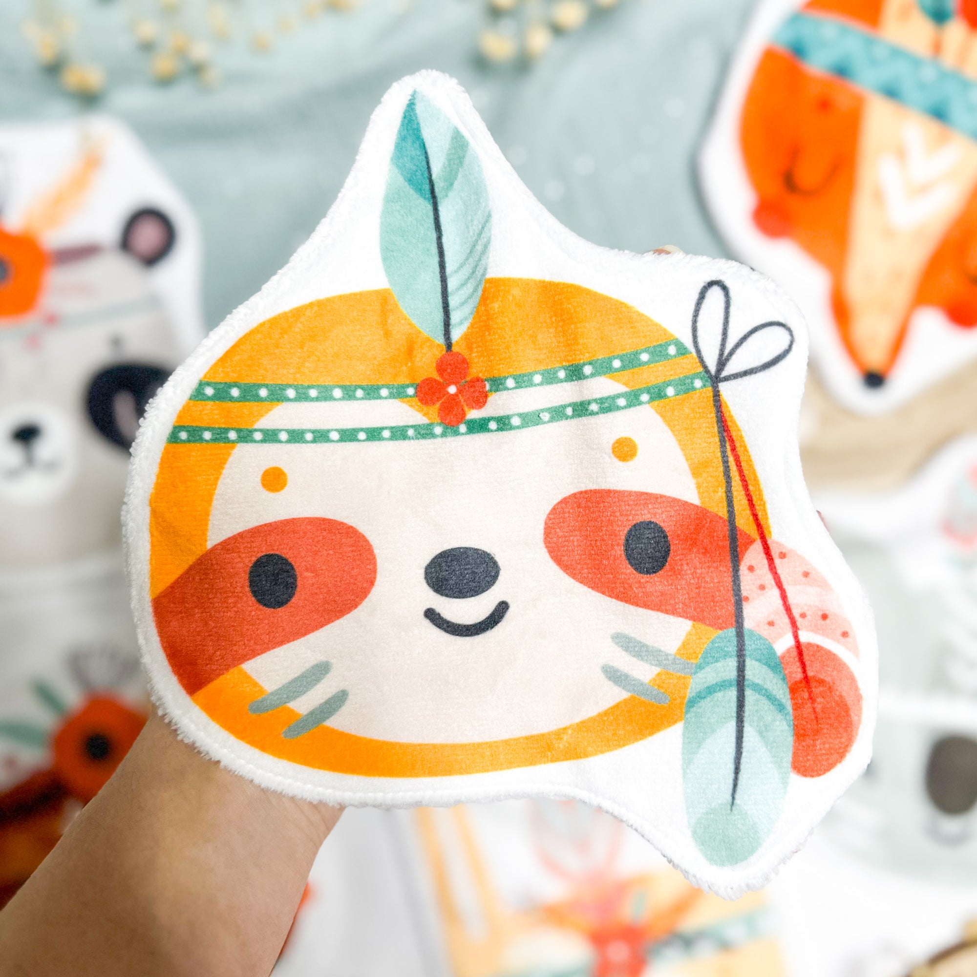 Coton lavable bébé XXL – paresseux indien avec plumes – coton réutilisable et ultra doux