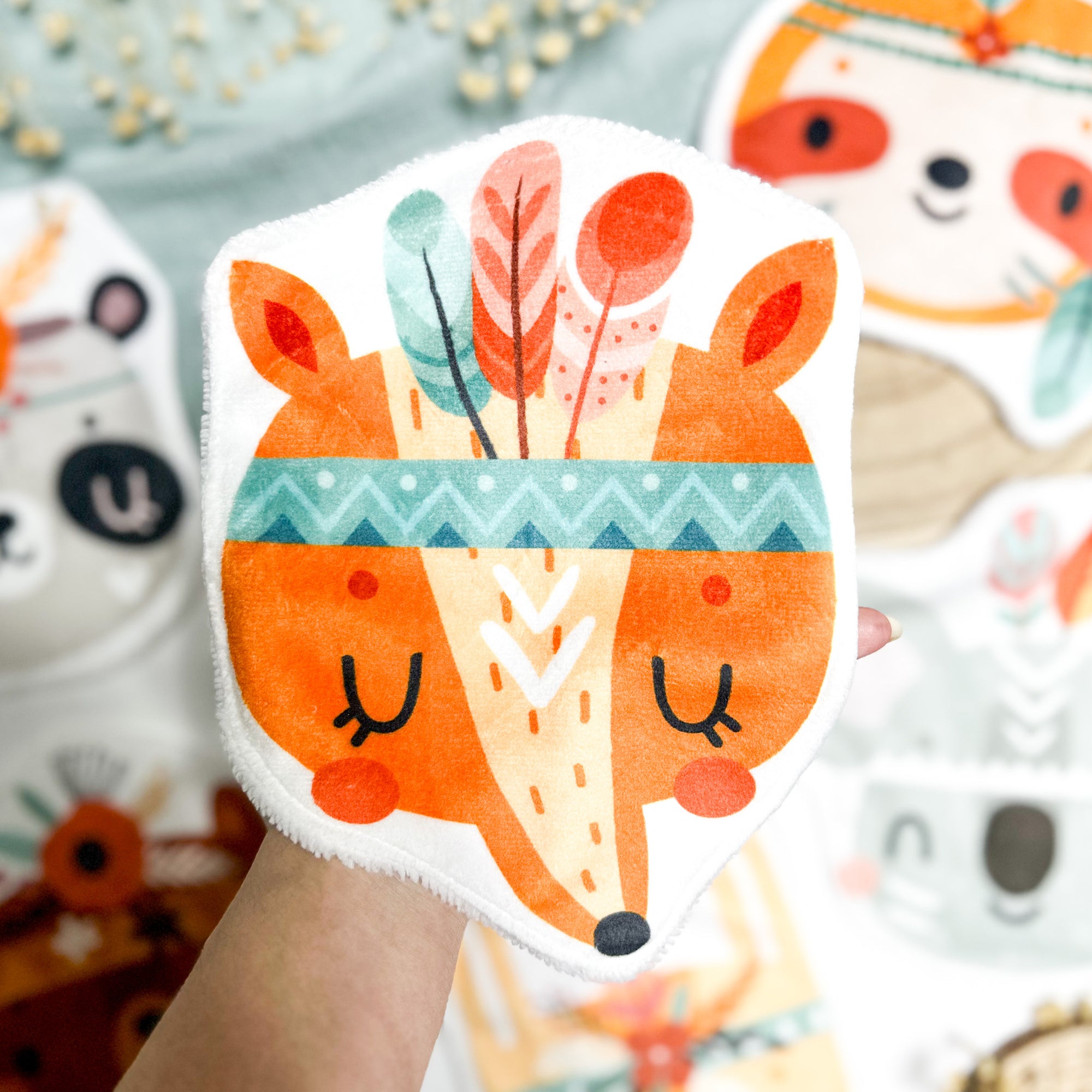 Coton lavable bébé XXL – renard indien avec plumes – coton réutilisable et ultra doux