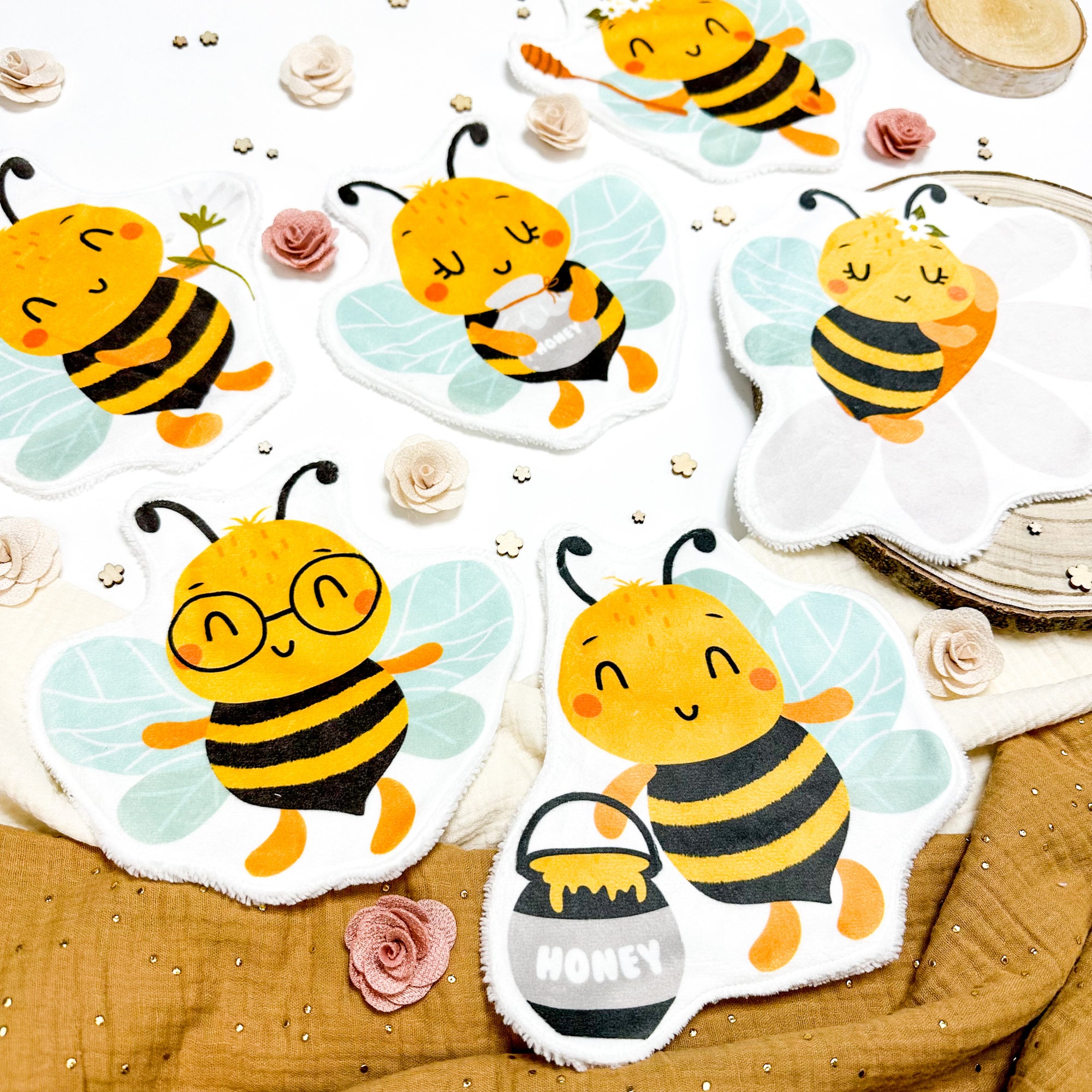 Coton lavable bébé XXL – abeille – coton réutilisable et ultra doux