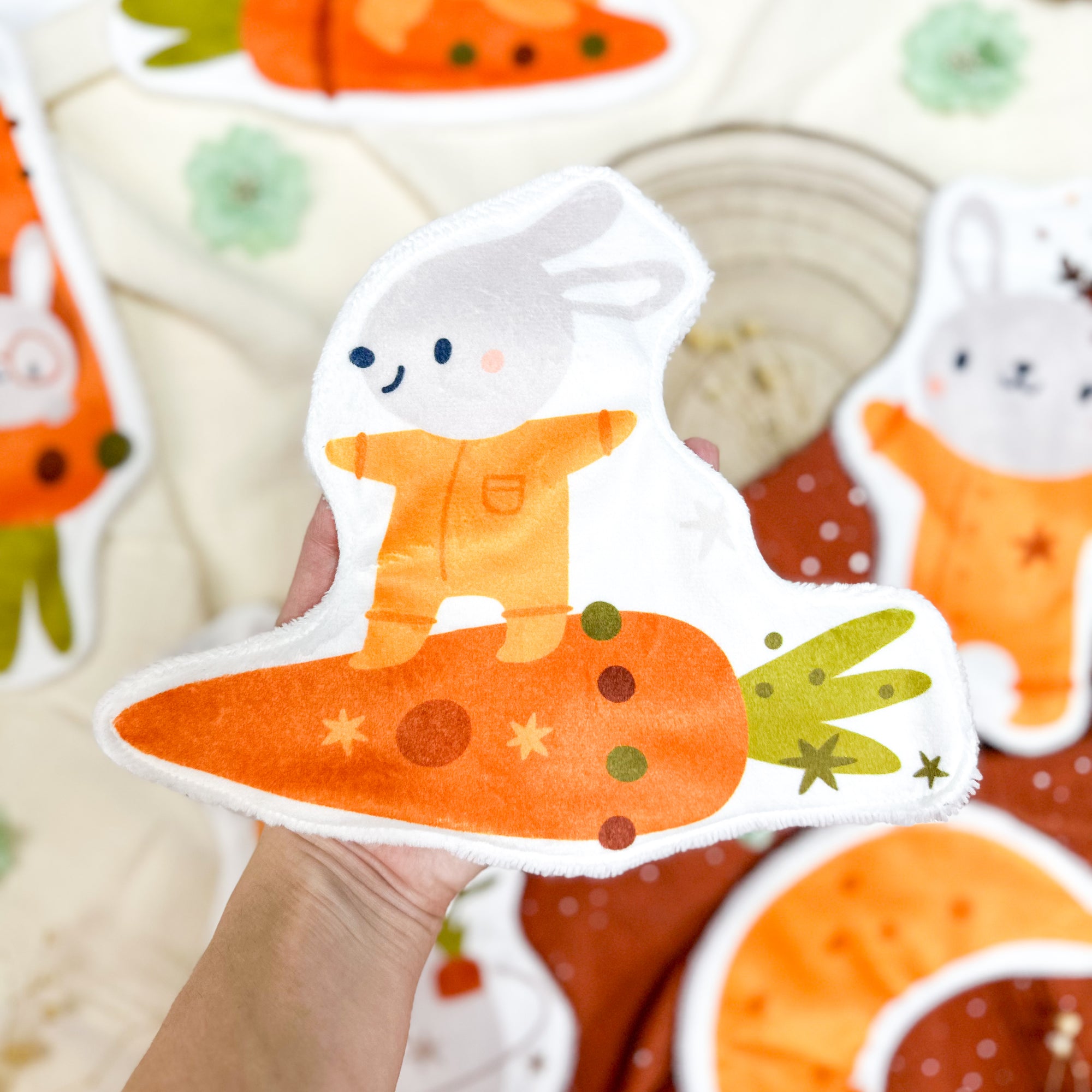 Coton lavable bébé XXL – lapin et carotte  – coton réutilisable et ultra doux