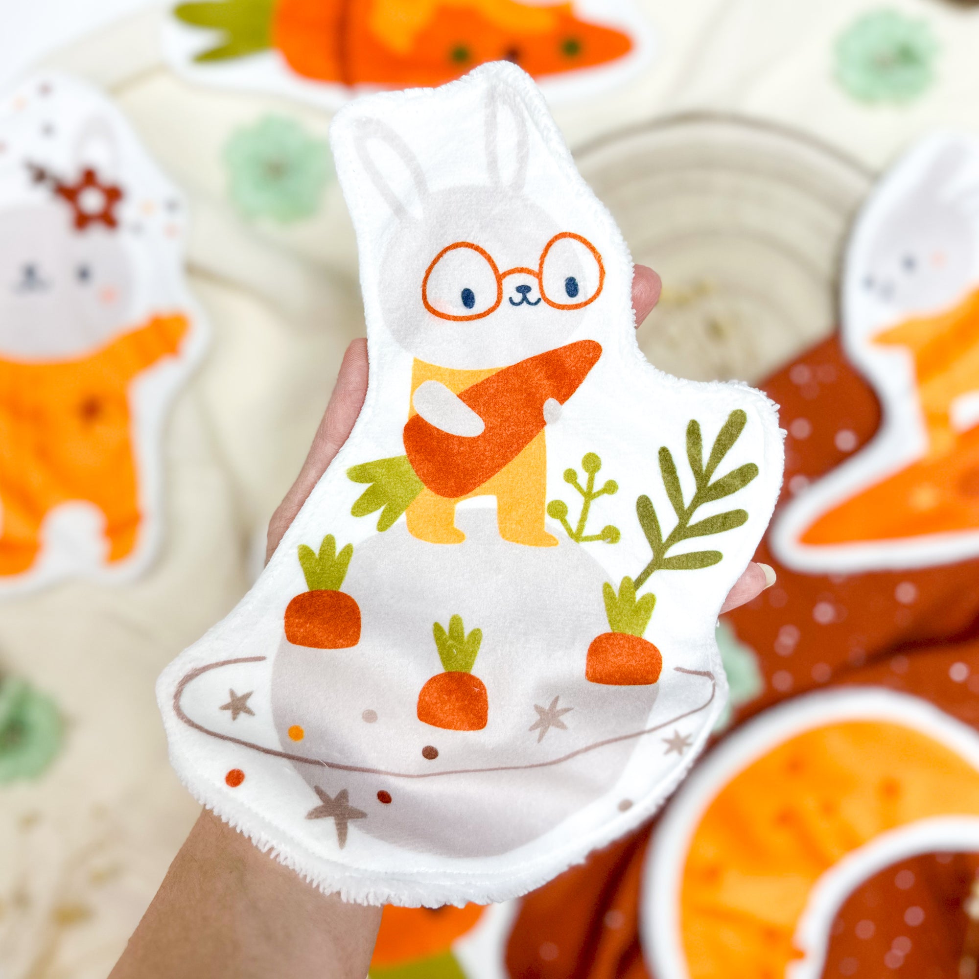 Coton lavable bébé XXL – lapin et carotte  – coton réutilisable et ultra doux