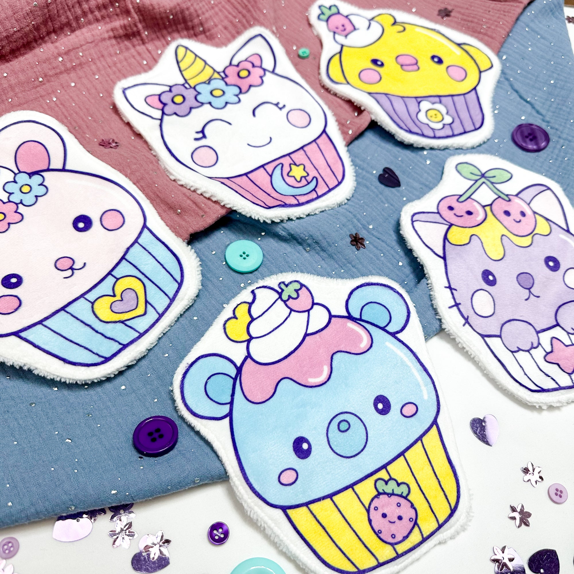 Coton lavable bébé XXL – muffin kawaii – coton réutilisable et ultra doux