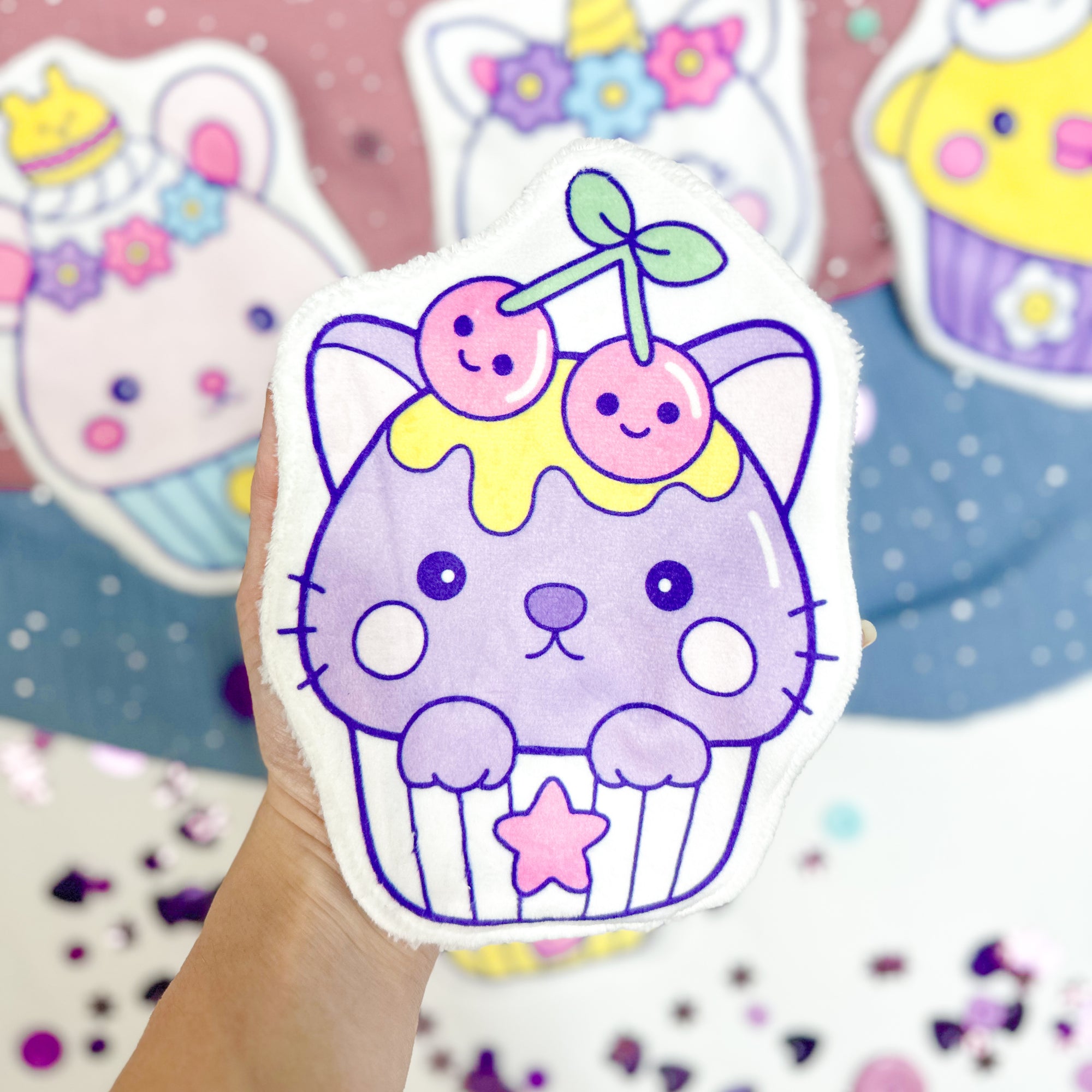 Coton lavable bébé XXL – muffin kawaii chat – coton réutilisable et ultra doux