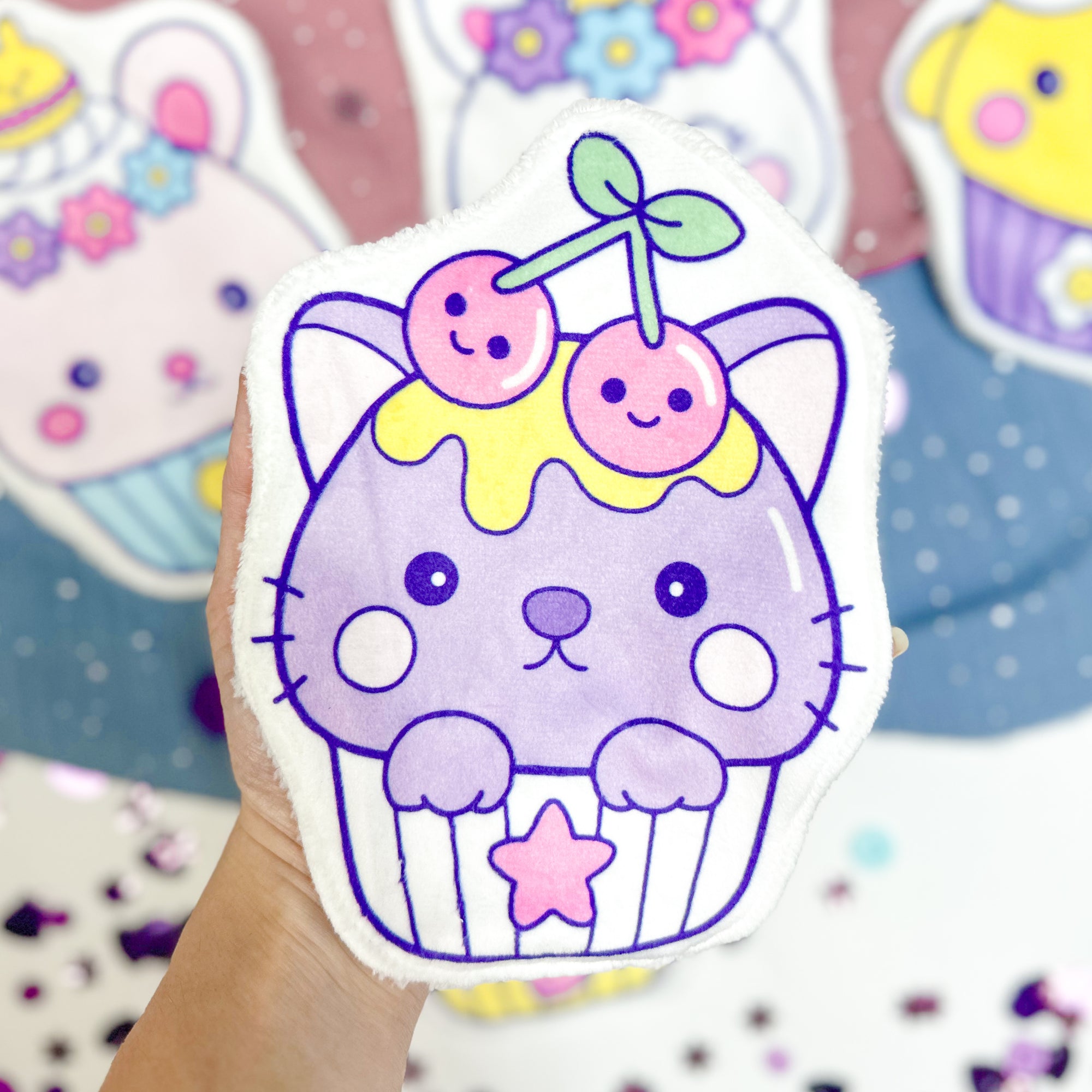 Coton lavable bébé XXL – muffin kawaii chat – coton réutilisable et ultra doux